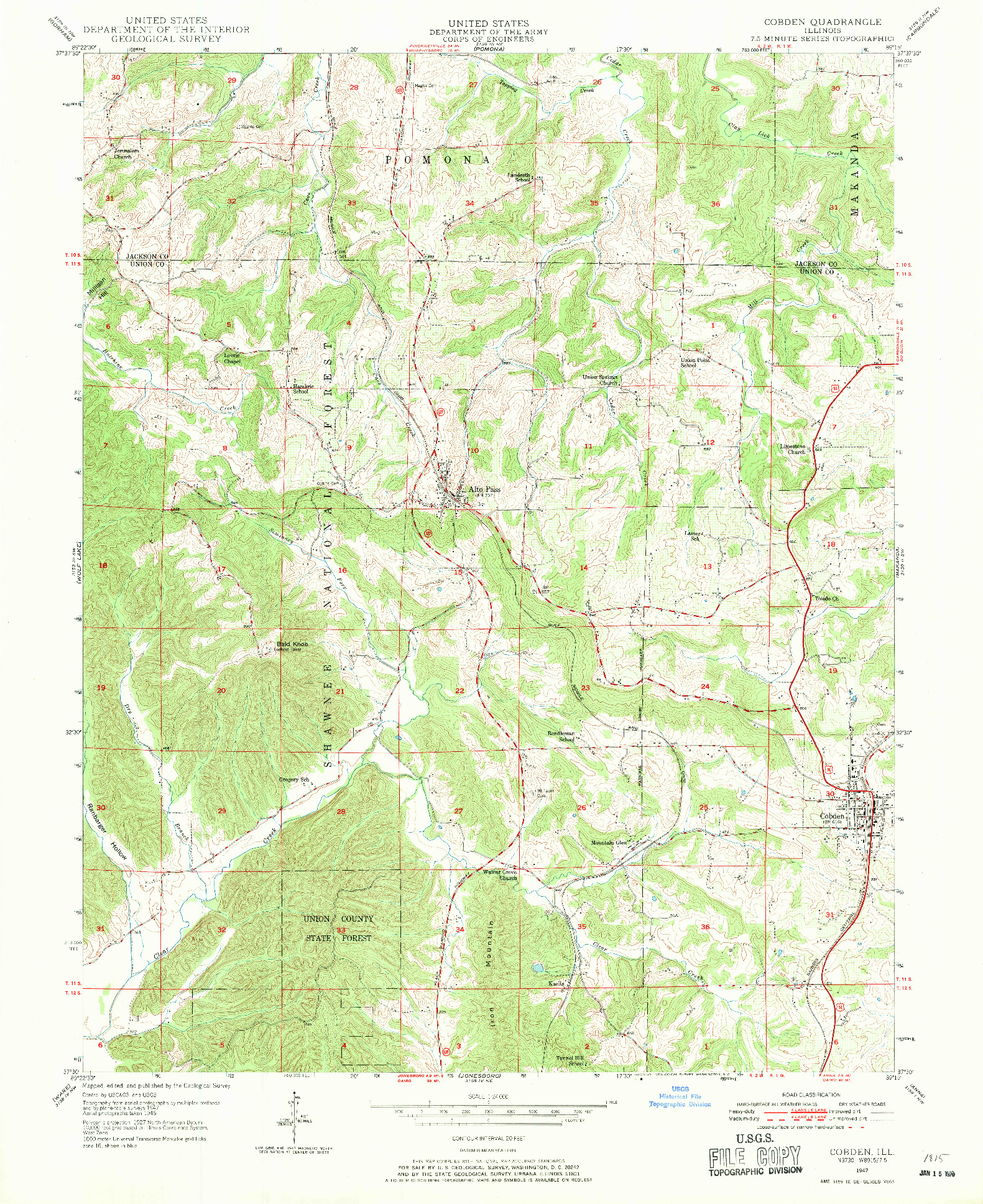 USGS 1:24000-SCALE QUADRANGLE FOR COBDEN, IL 1947