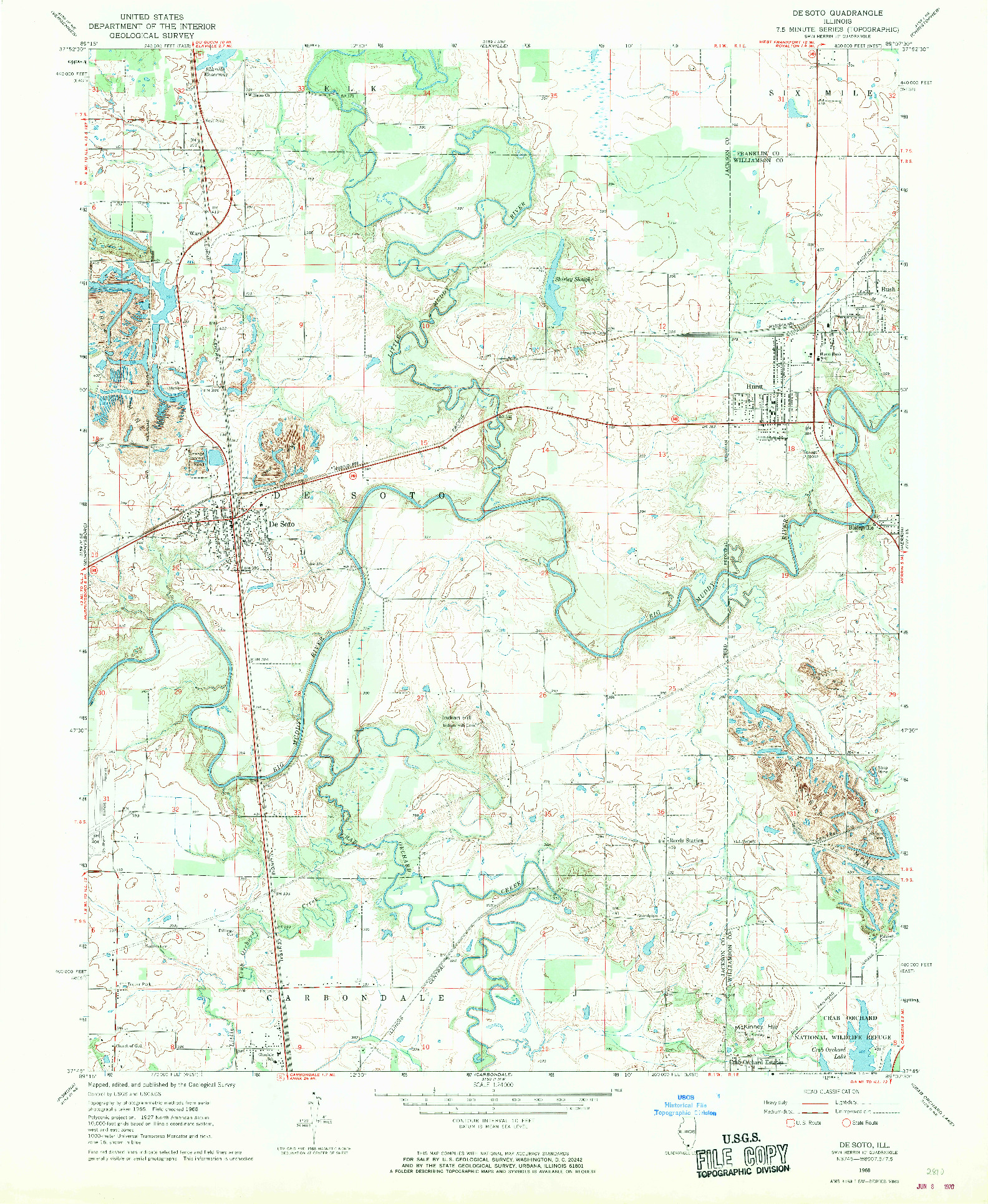 USGS 1:24000-SCALE QUADRANGLE FOR DE SOTO, IL 1968