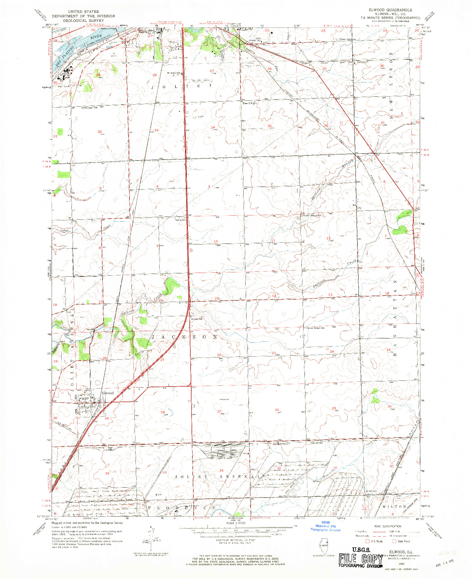 USGS 1:24000-SCALE QUADRANGLE FOR ELWOOD, IL 1953