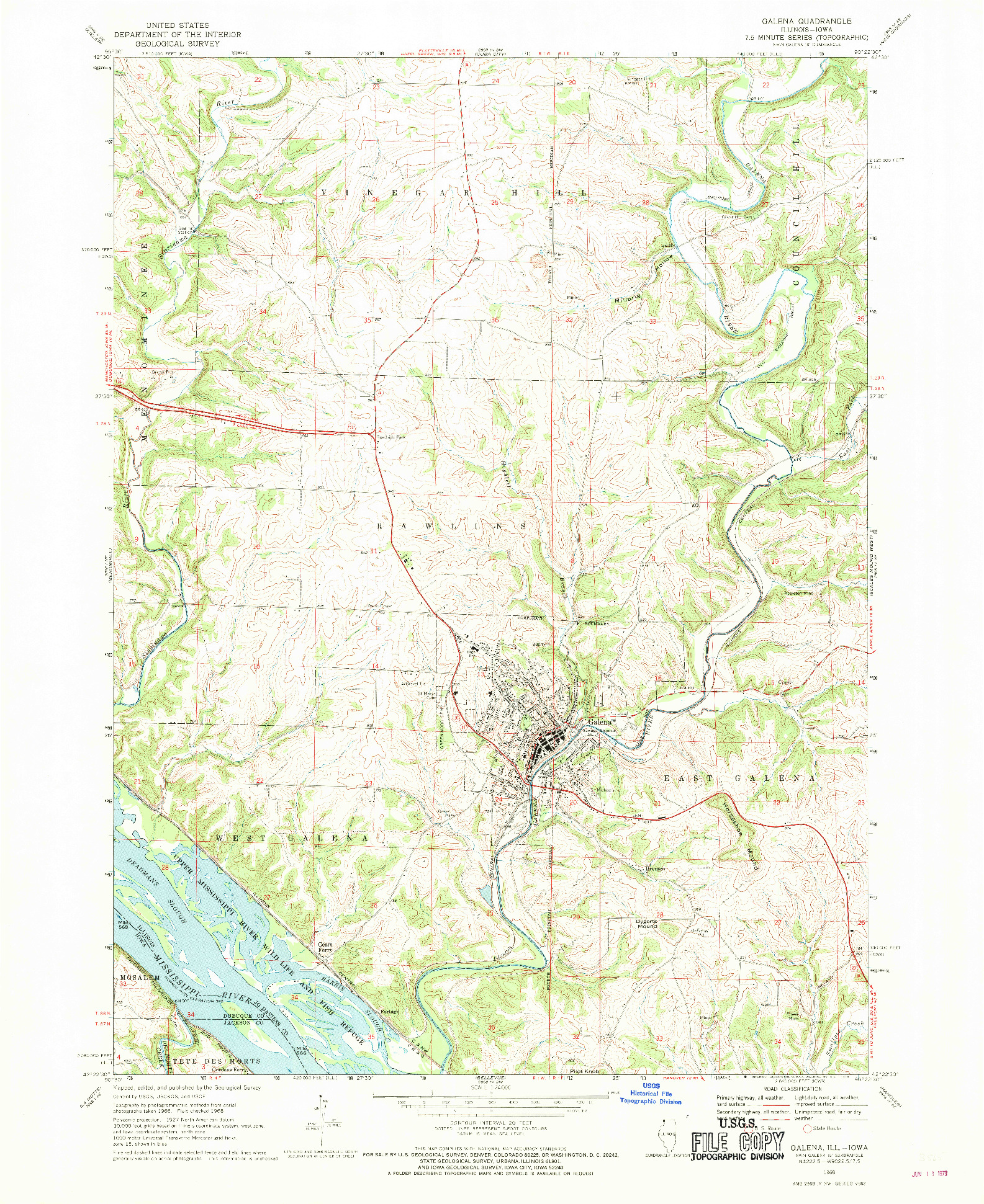 USGS 1:24000-SCALE QUADRANGLE FOR GALENA, IL 1968