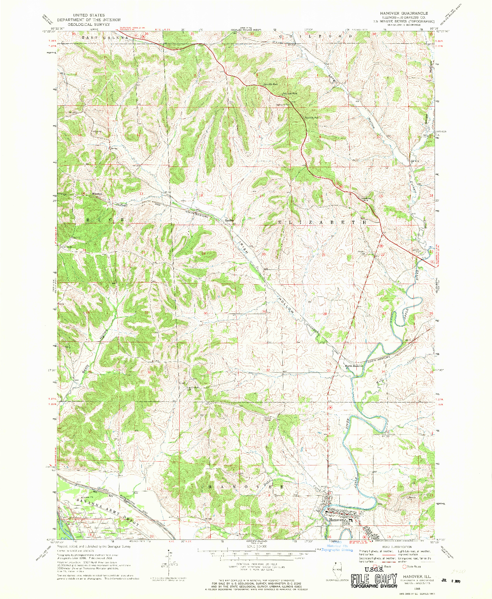 USGS 1:24000-SCALE QUADRANGLE FOR HANOVER, IL 1968