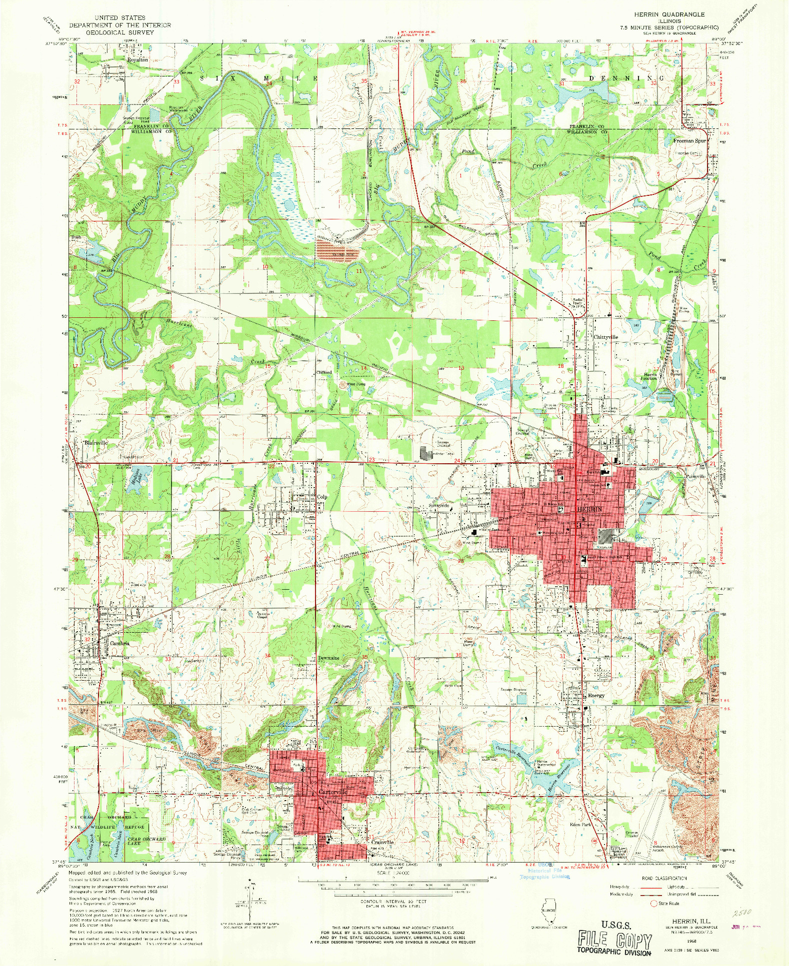 USGS 1:24000-SCALE QUADRANGLE FOR HERRIN, IL 1968