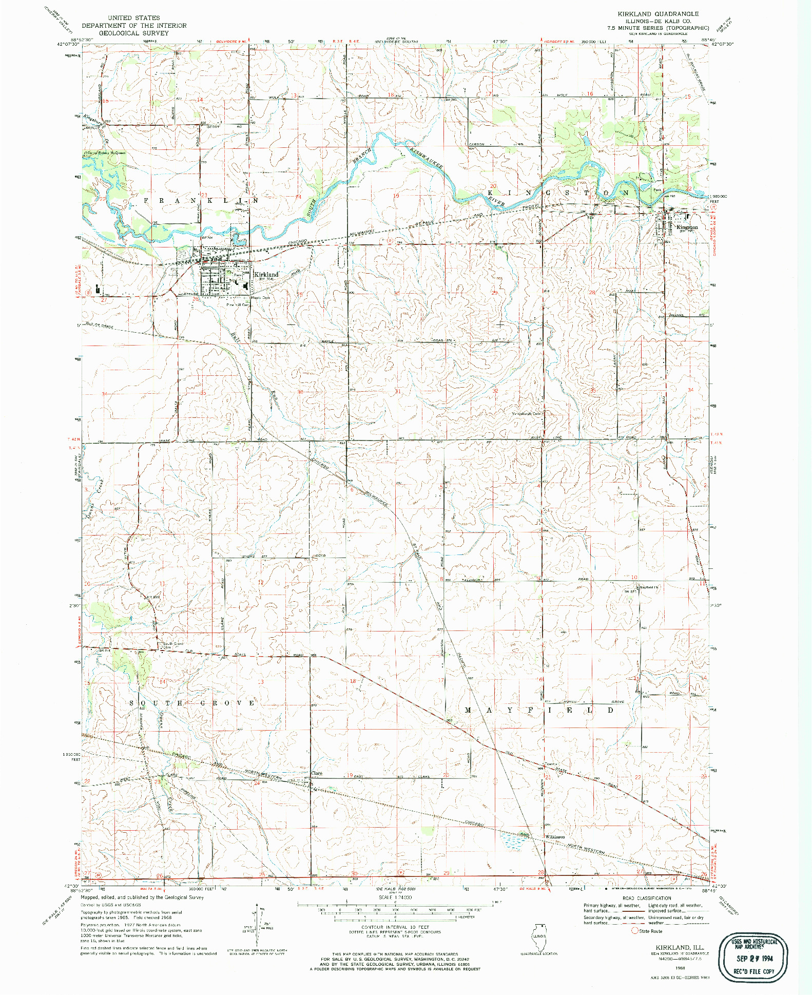 USGS 1:24000-SCALE QUADRANGLE FOR KIRKLAND, IL 1968