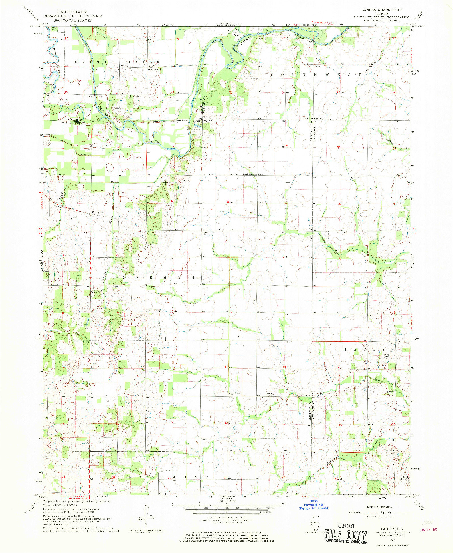USGS 1:24000-SCALE QUADRANGLE FOR LANDES, IL 1968
