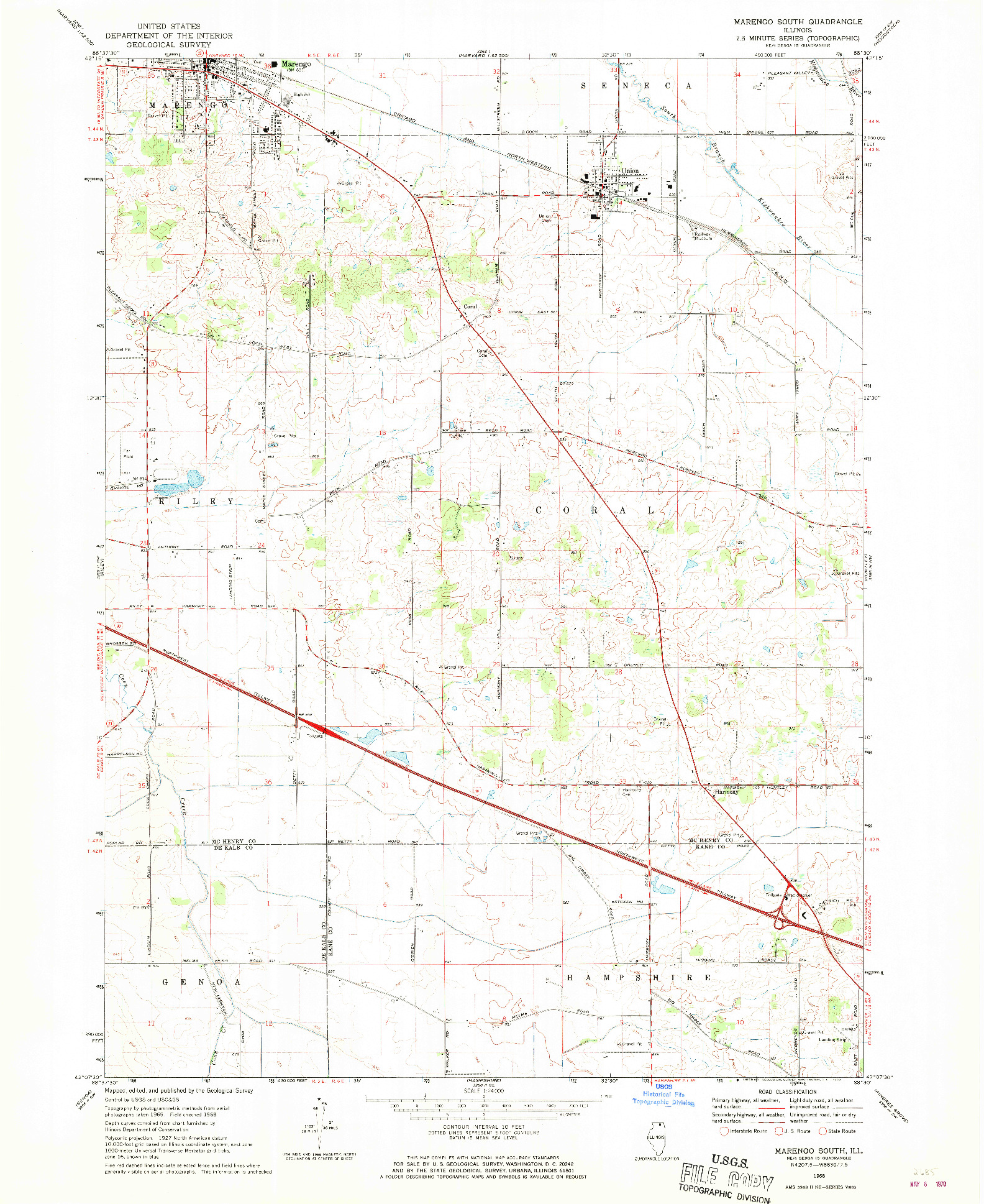 USGS 1:24000-SCALE QUADRANGLE FOR MARENGO SOUTH, IL 1968