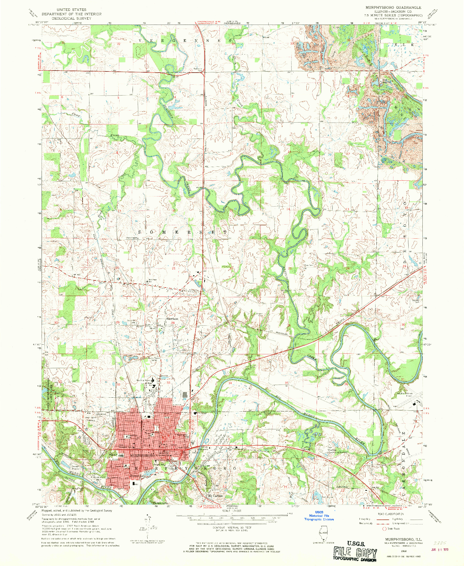 USGS 1:24000-SCALE QUADRANGLE FOR MURPHYSBORO, IL 1968