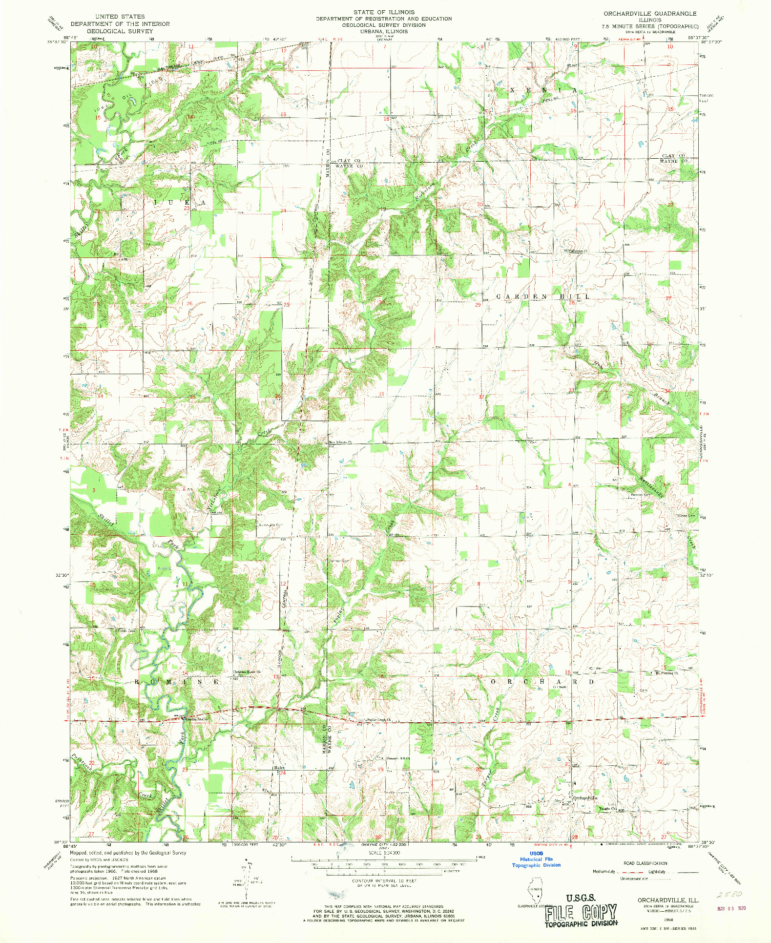 USGS 1:24000-SCALE QUADRANGLE FOR ORCHARDVILLE, IL 1968