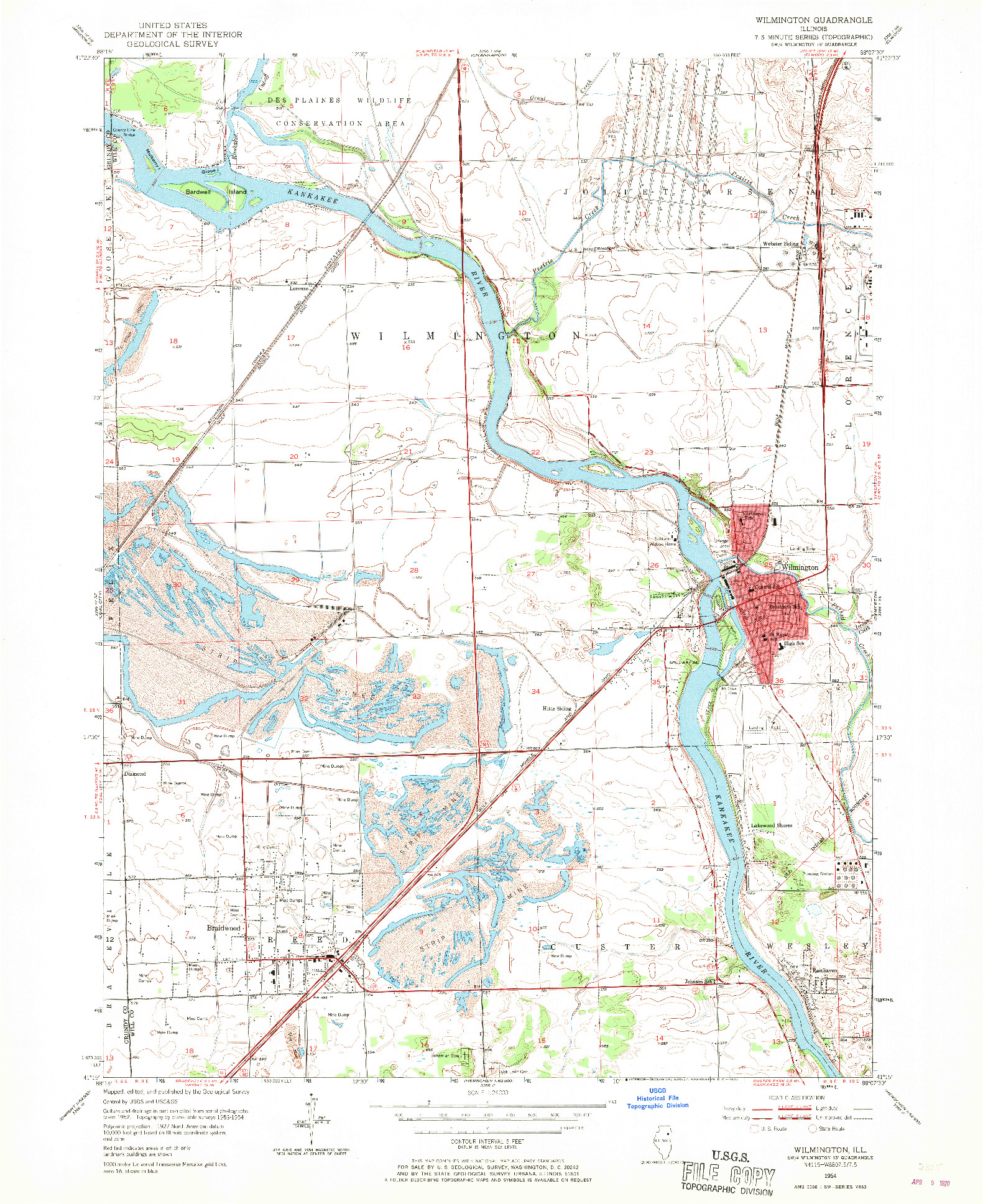 USGS 1:24000-SCALE QUADRANGLE FOR WILMINGTON, IL 1954