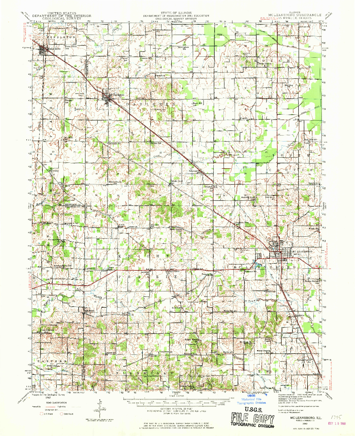 USGS 1:62500-SCALE QUADRANGLE FOR MCLEANSBORO, IL 1942