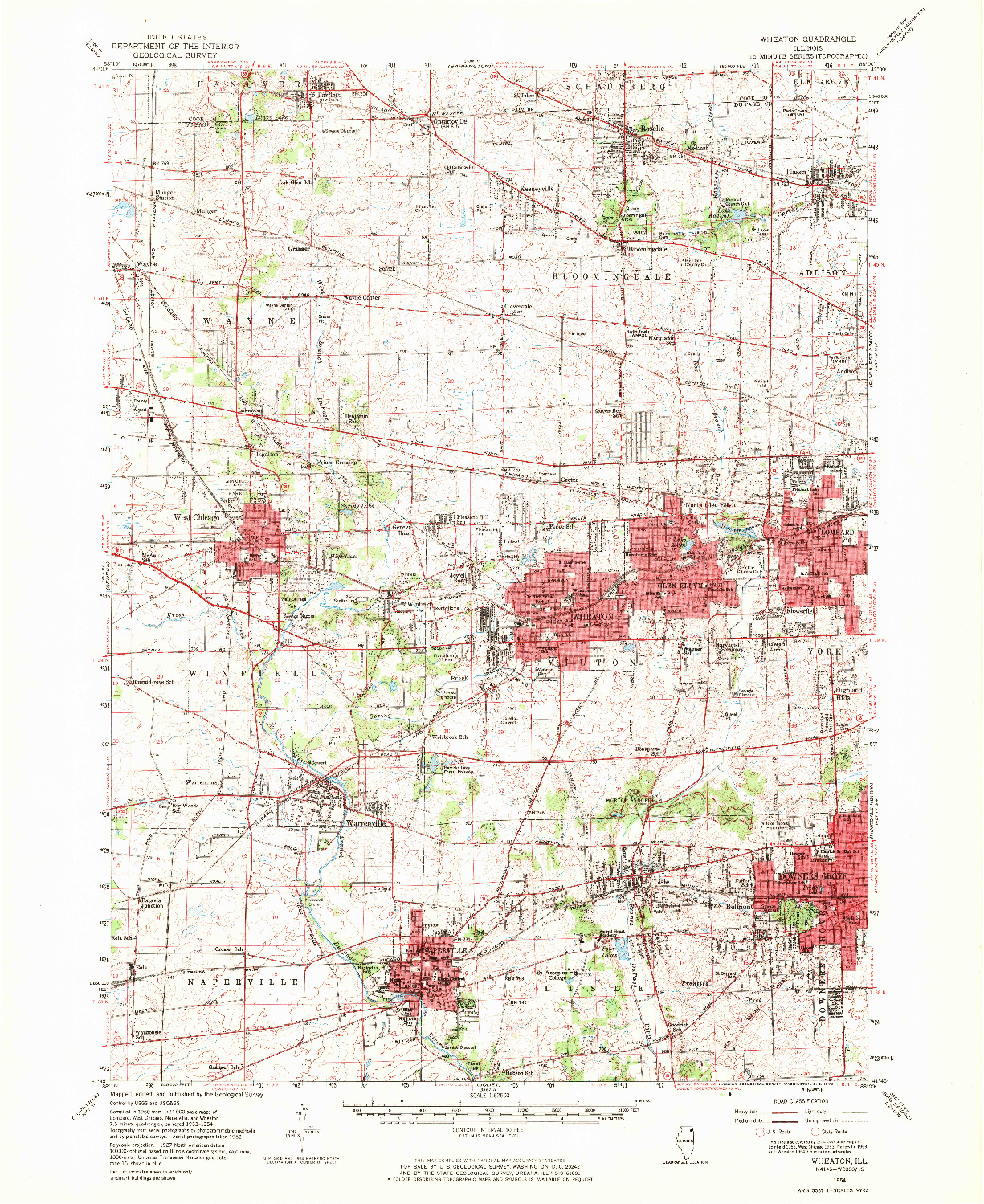 USGS 1:62500-SCALE QUADRANGLE FOR WHEATON, IL 1954