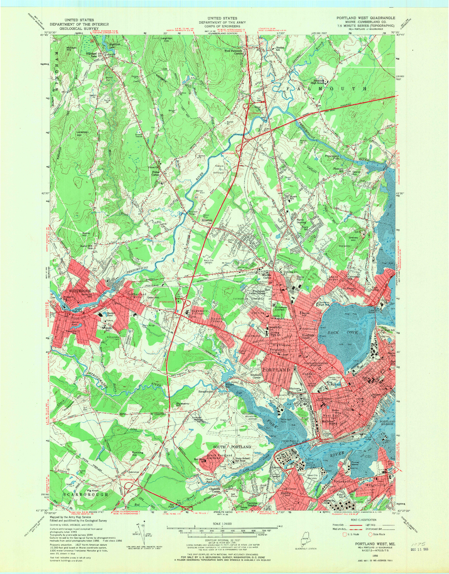 USGS 1:24000-SCALE QUADRANGLE FOR PORTLAND WEST, ME 1956