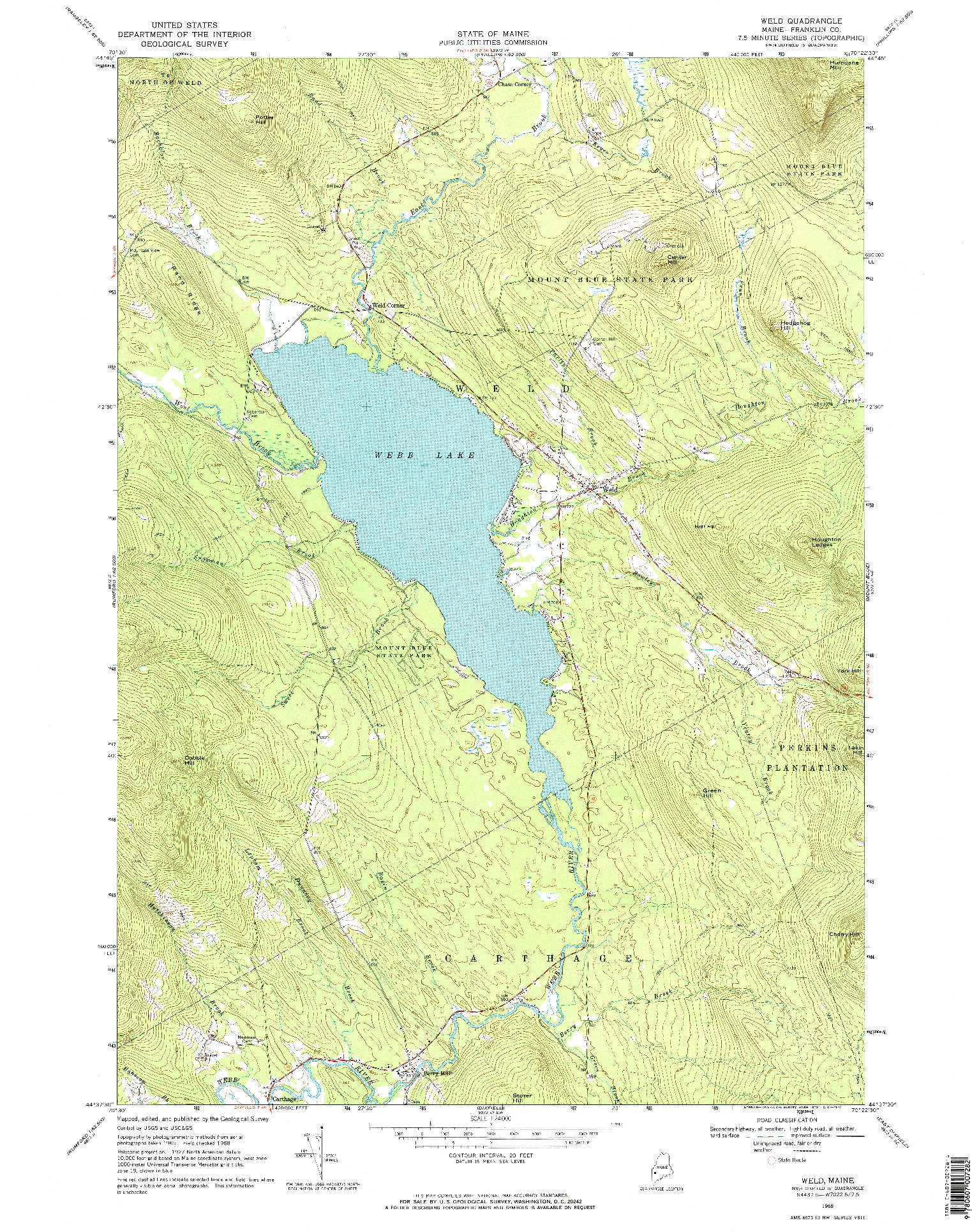 USGS 1:24000-SCALE QUADRANGLE FOR WELD, ME 1968