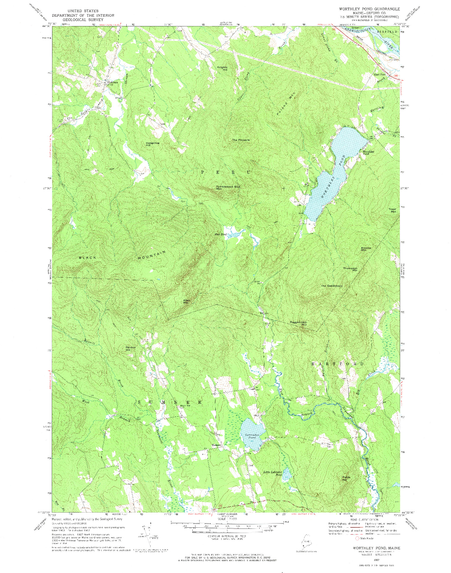 USGS 1:24000-SCALE QUADRANGLE FOR WORTHLEY POND, ME 1967