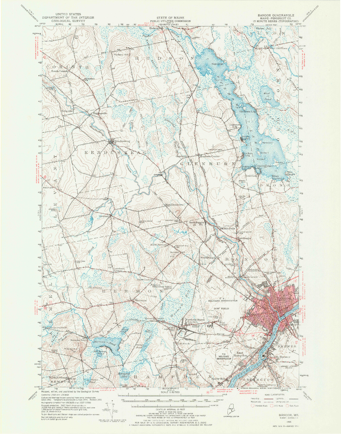 USGS 1:62500-SCALE QUADRANGLE FOR BANGOR, ME 1955