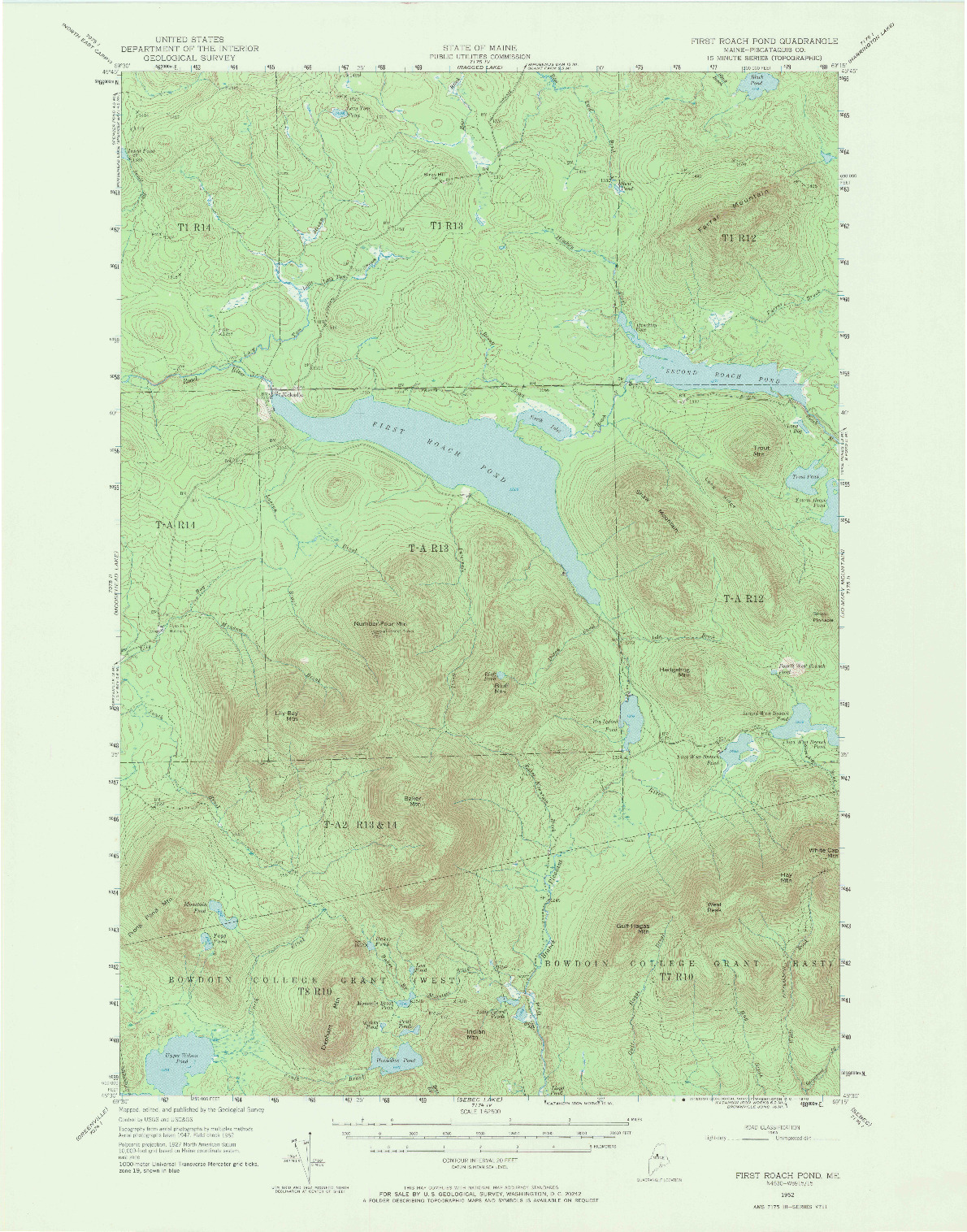 USGS 1:62500-SCALE QUADRANGLE FOR FIRST ROACH POND, ME 1952