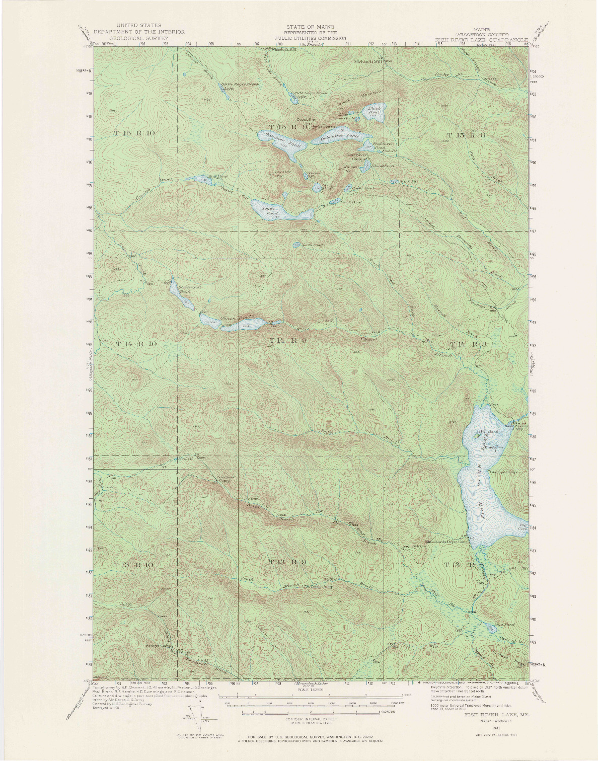 USGS 1:62500-SCALE QUADRANGLE FOR FISH RIVER LAKE, ME 1931