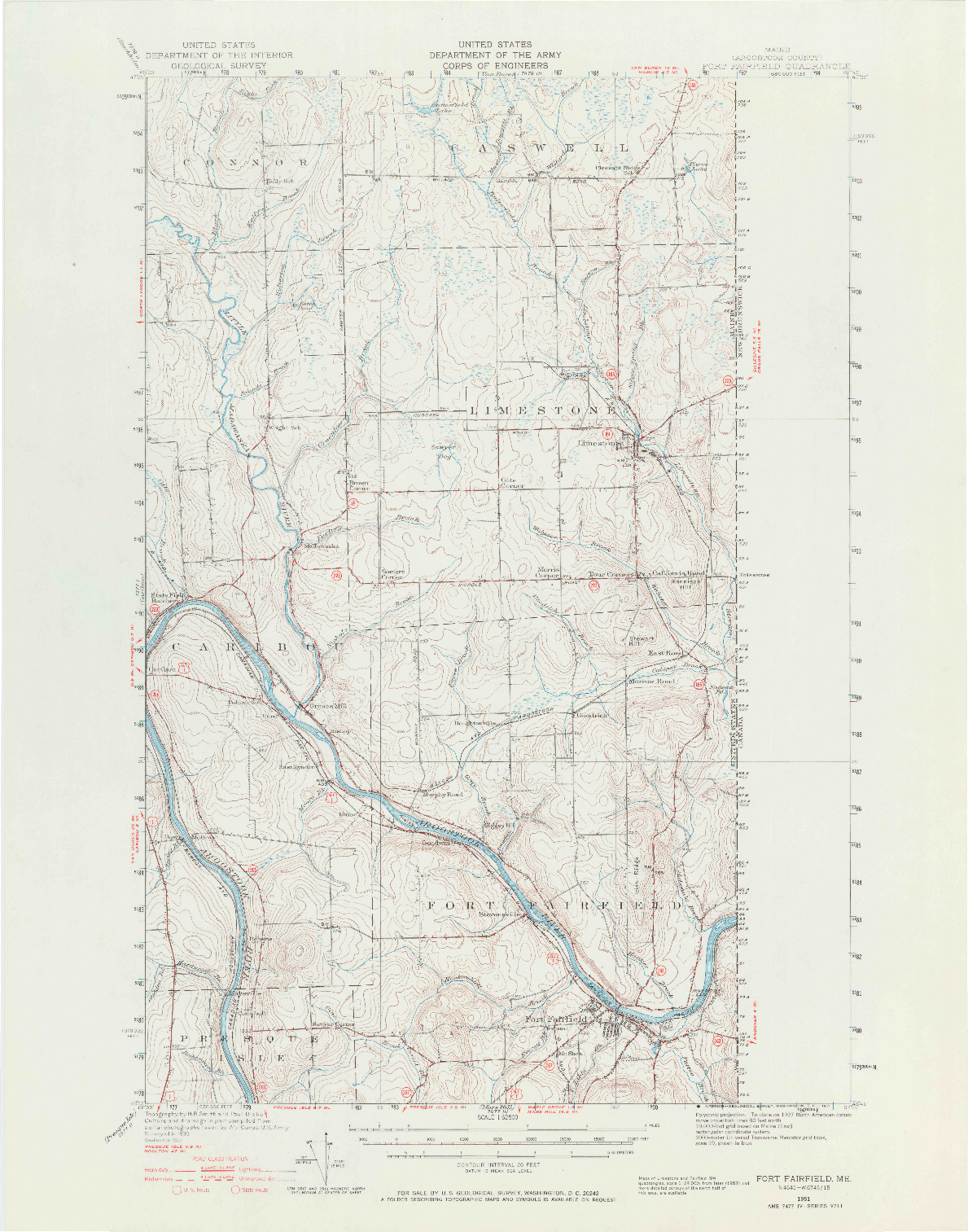 USGS 1:62500-SCALE QUADRANGLE FOR FORT FAIRFIELD, ME 1951