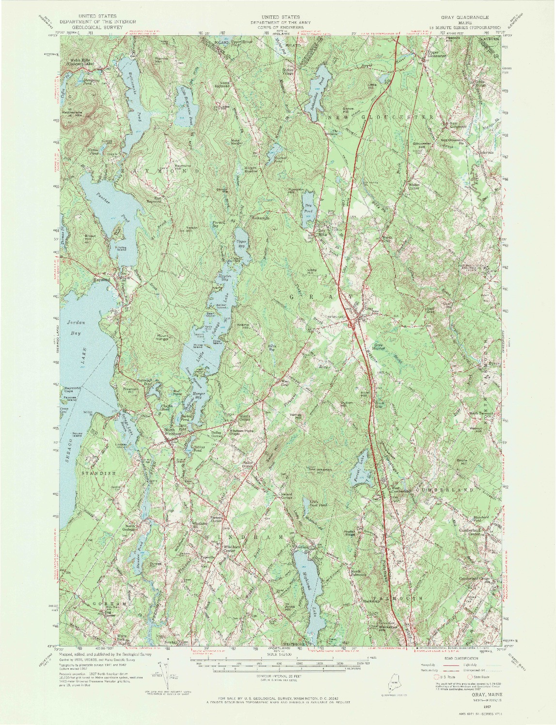 USGS 1:62500-SCALE QUADRANGLE FOR GRAY, ME 1957