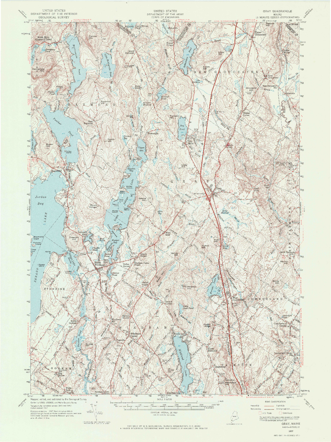USGS 1:62500-SCALE QUADRANGLE FOR GRAY, ME 1957