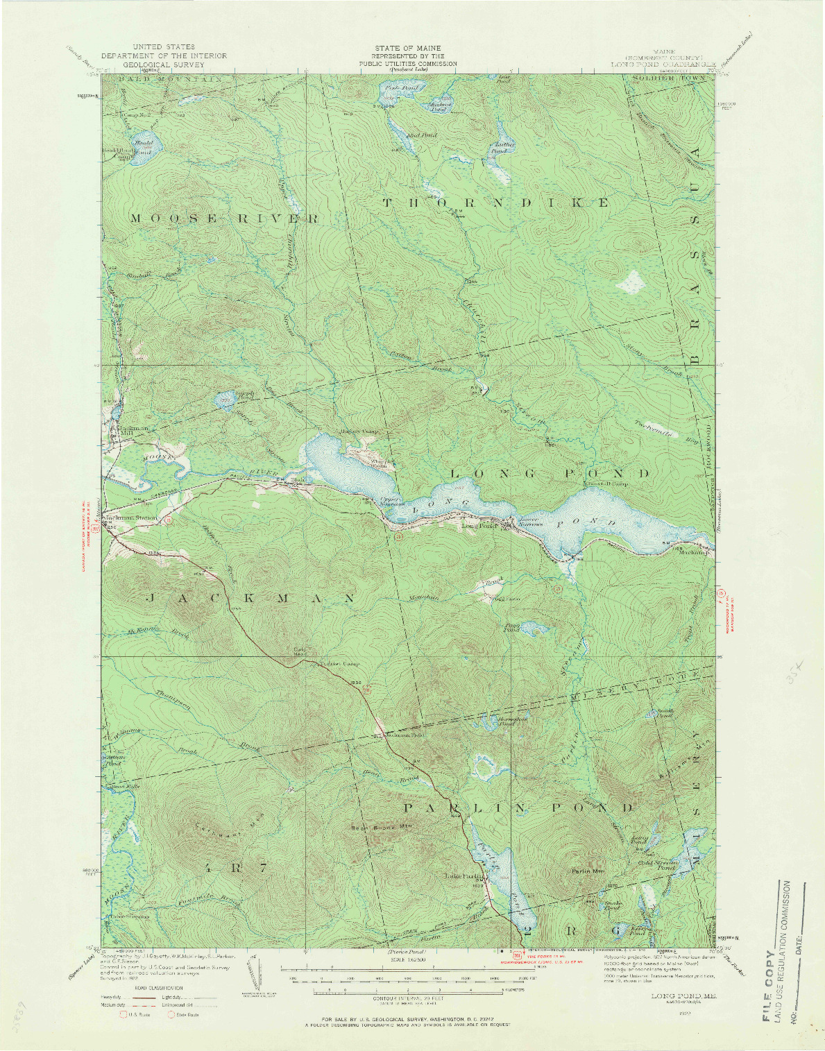 USGS 1:62500-SCALE QUADRANGLE FOR LONG POND, ME 1922