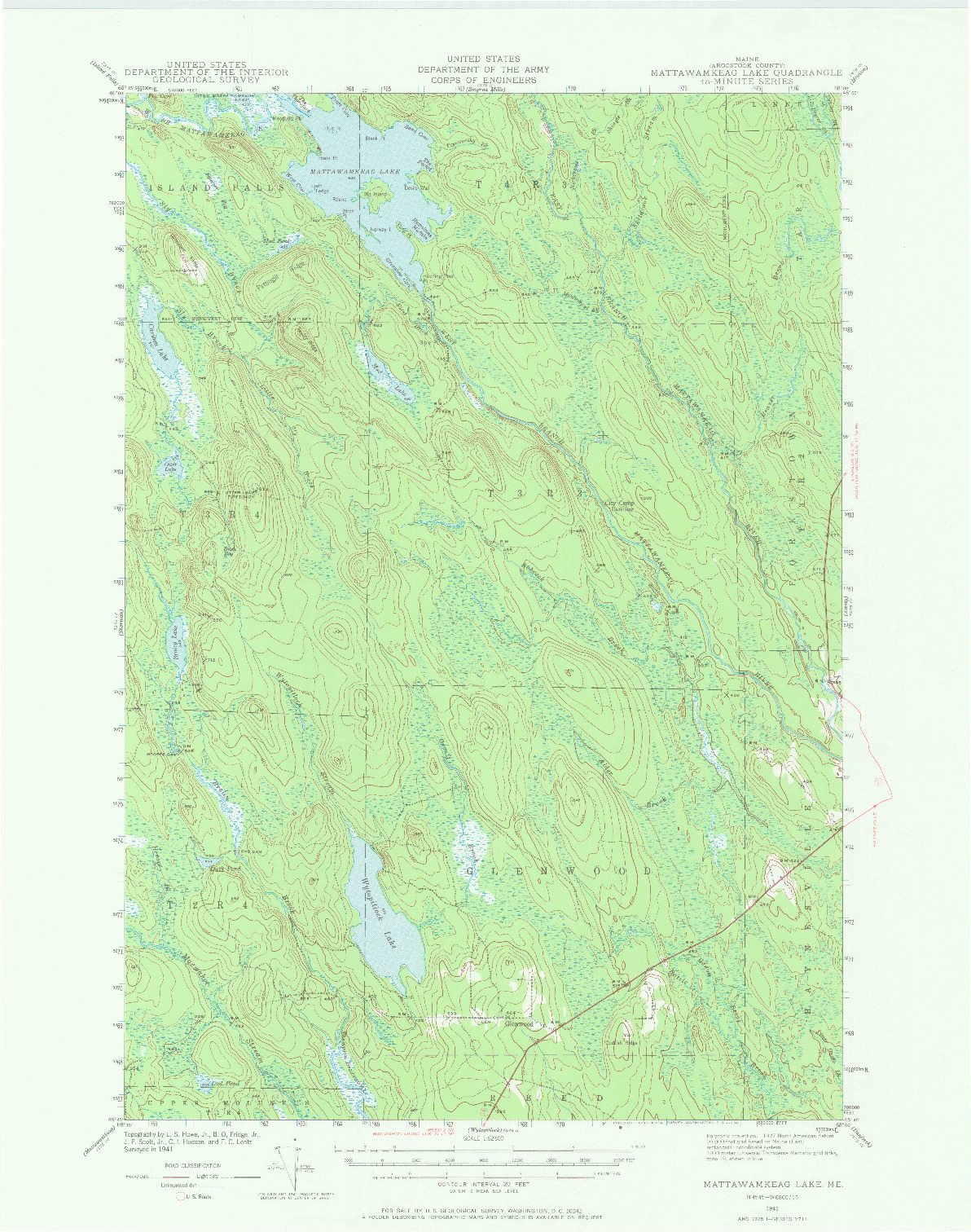 USGS 1:62500-SCALE QUADRANGLE FOR MATTAWAMKEAG LAKE, ME 1941