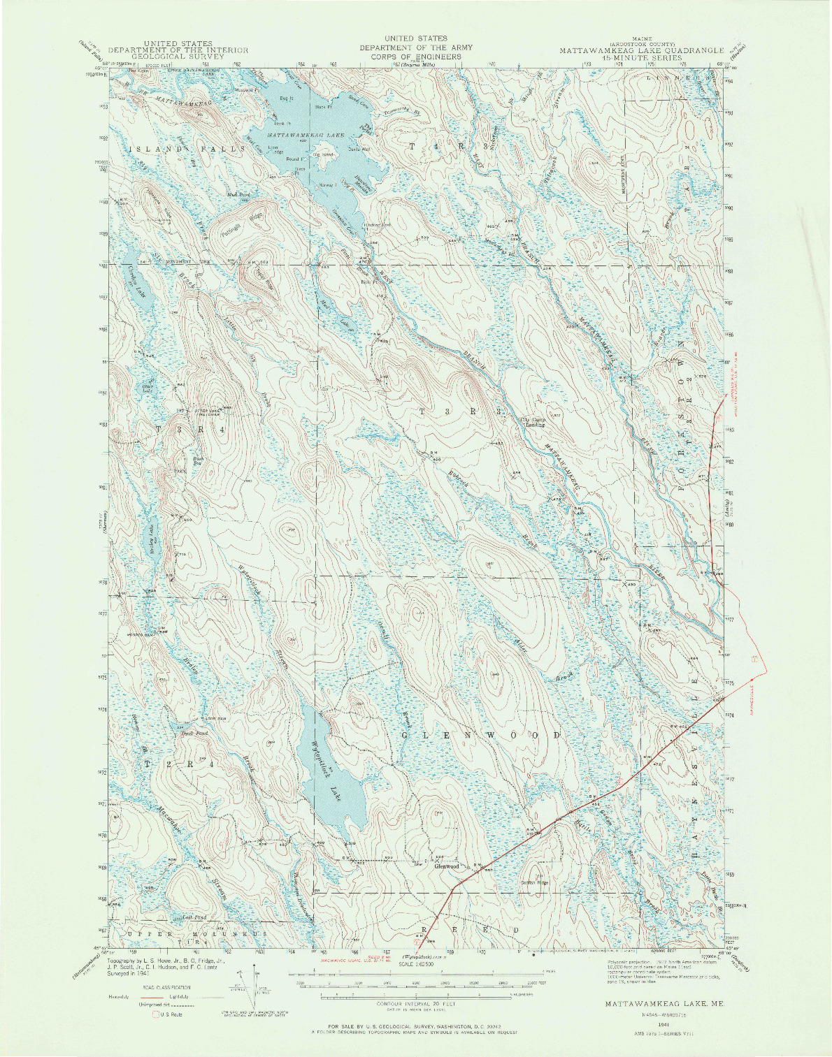 USGS 1:62500-SCALE QUADRANGLE FOR MATTAWAMKEAG LAKE, ME 1941