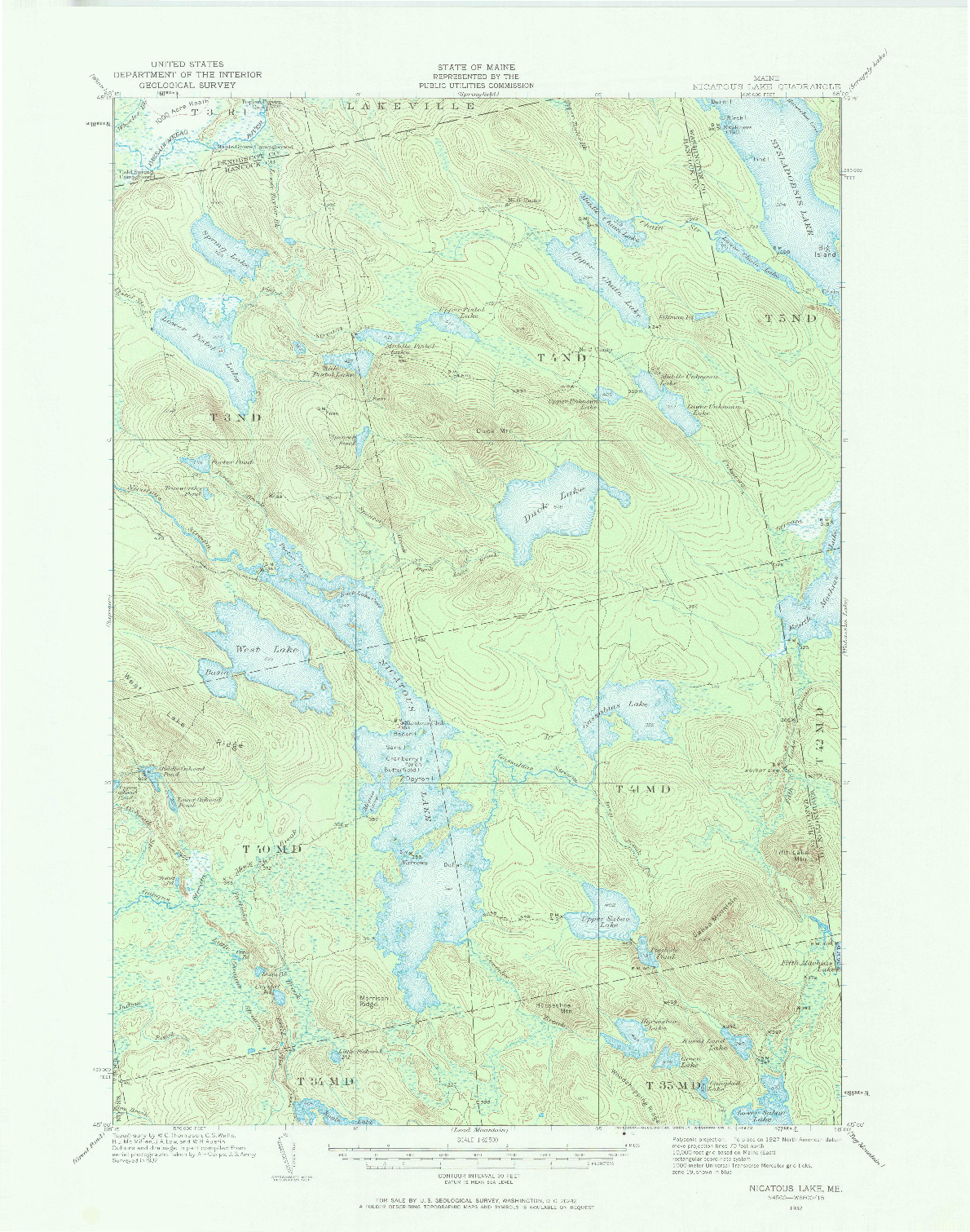 USGS 1:62500-SCALE QUADRANGLE FOR NICATOUS LAKE, ME 1932