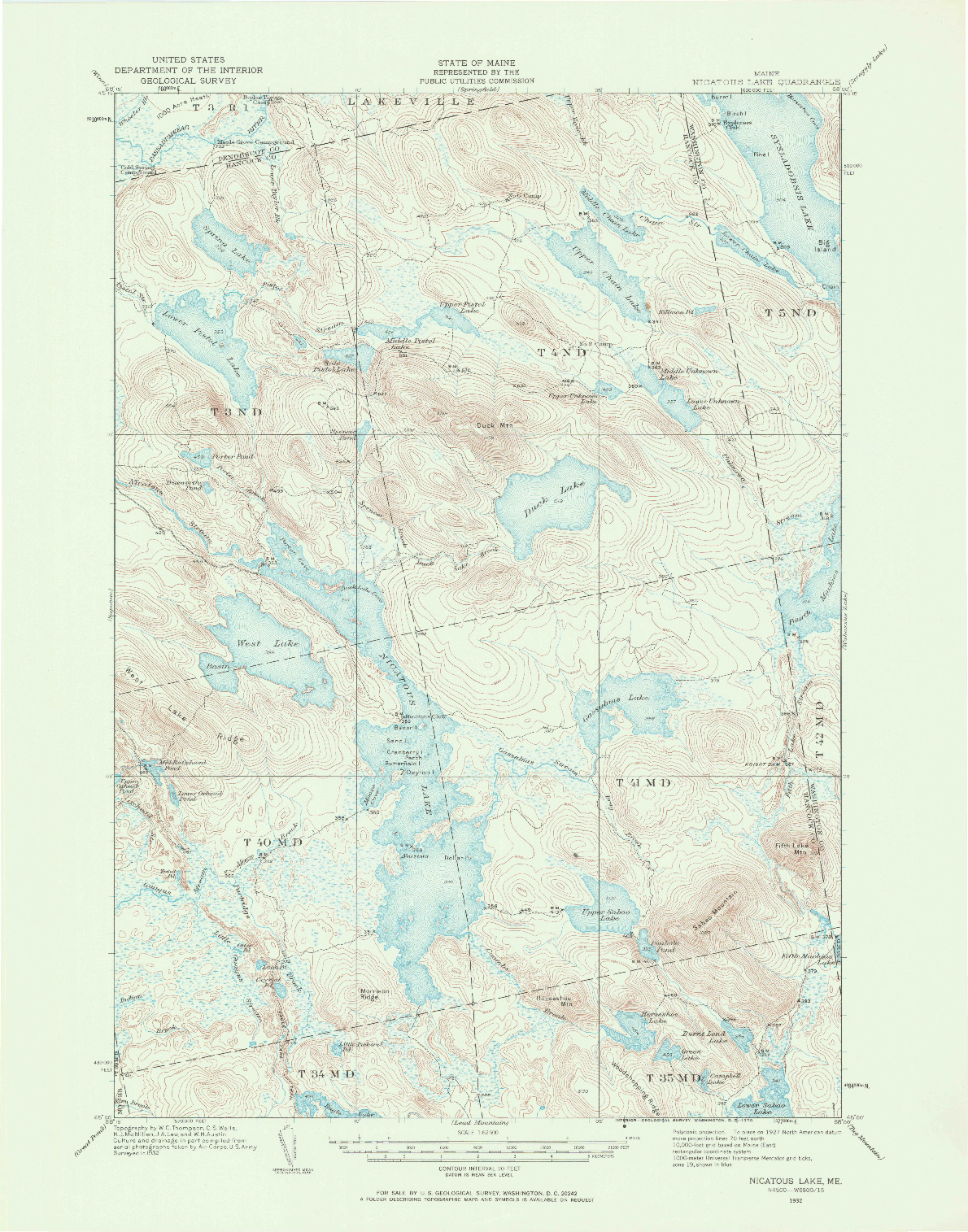 USGS 1:62500-SCALE QUADRANGLE FOR NICATOUS LAKE, ME 1932