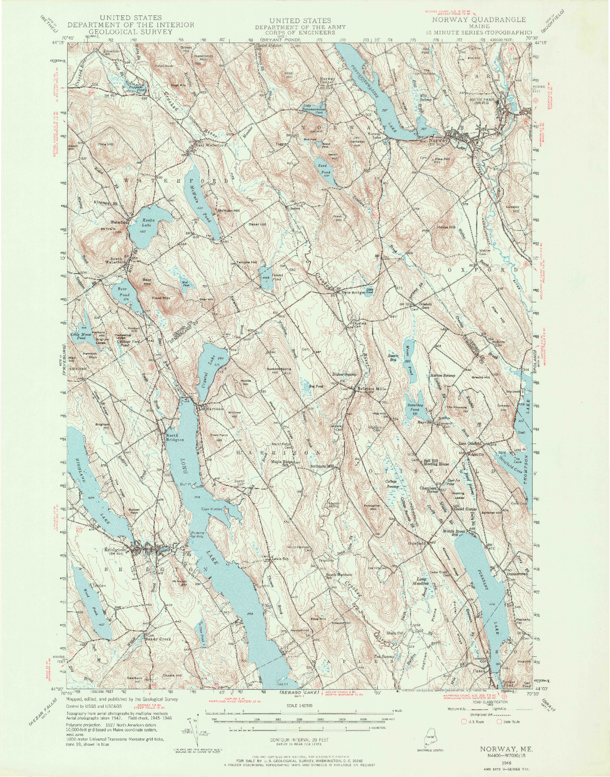 USGS 1:62500-SCALE QUADRANGLE FOR NORWAY, ME 1946