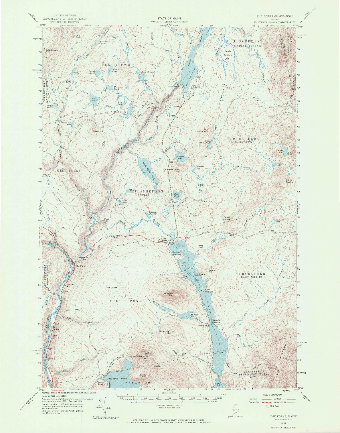 USGS 1:62500-SCALE QUADRANGLE FOR THE FORKS, ME 1956