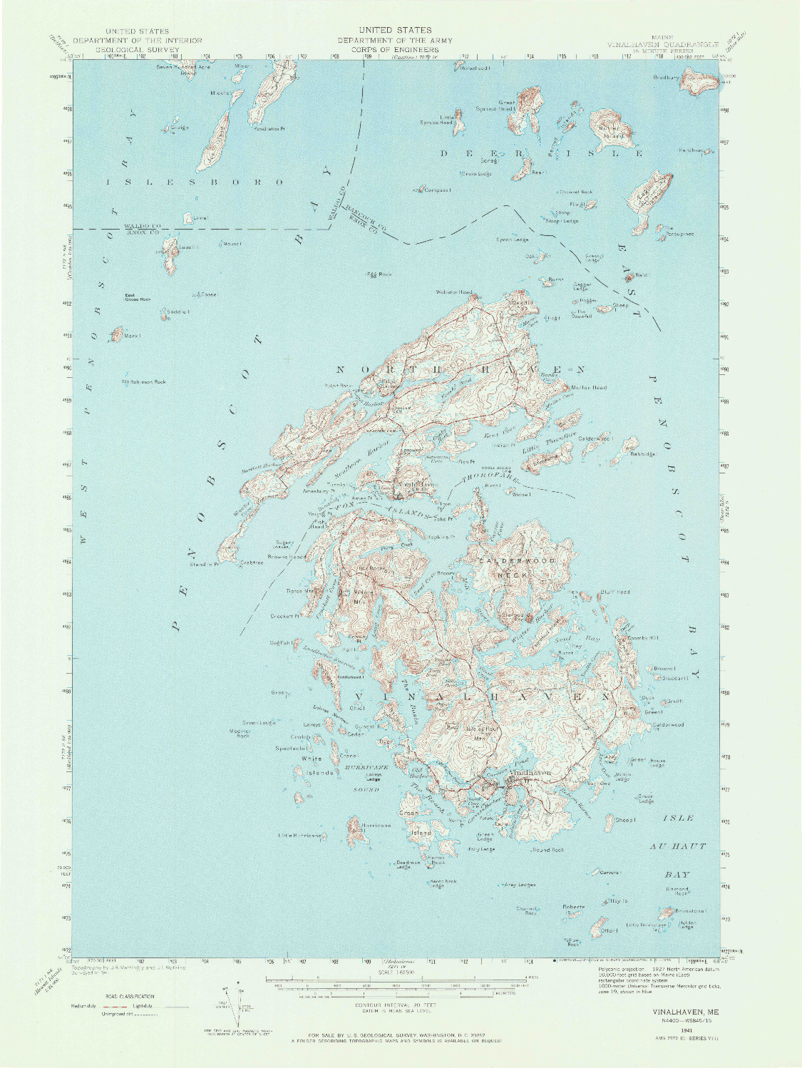 USGS 1:62500-SCALE QUADRANGLE FOR VINALHAVEN, ME 1941