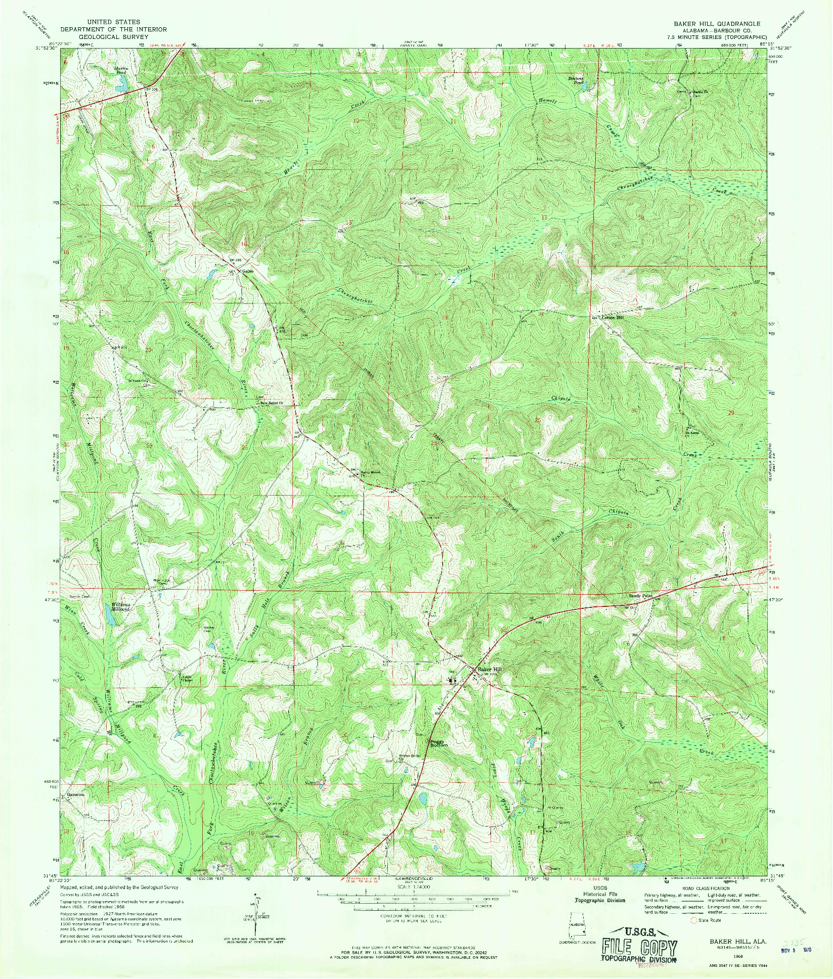 USGS 1:24000-SCALE QUADRANGLE FOR BAKER HILL, AL 1968