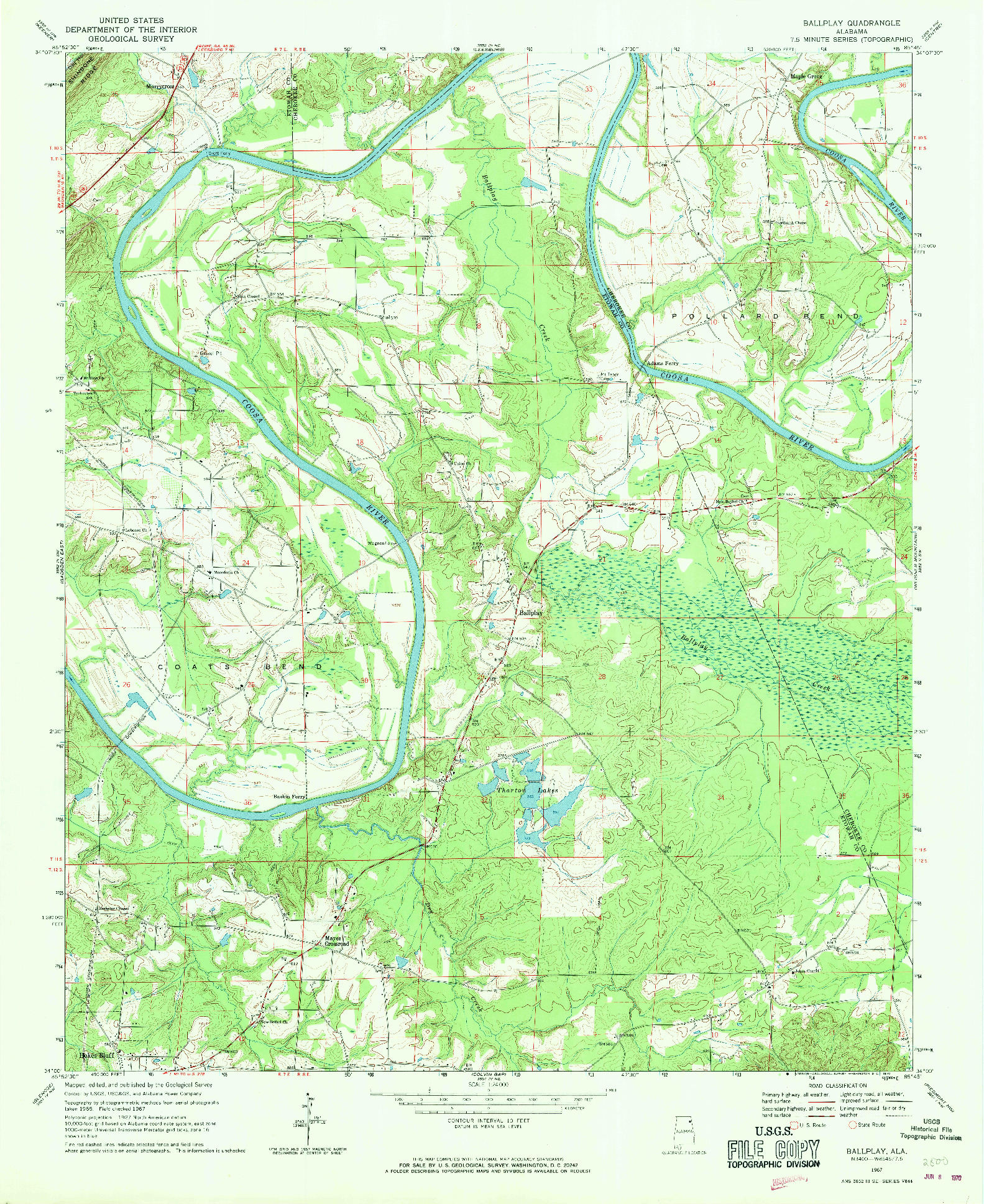 USGS 1:24000-SCALE QUADRANGLE FOR BALLPLAY, AL 1967