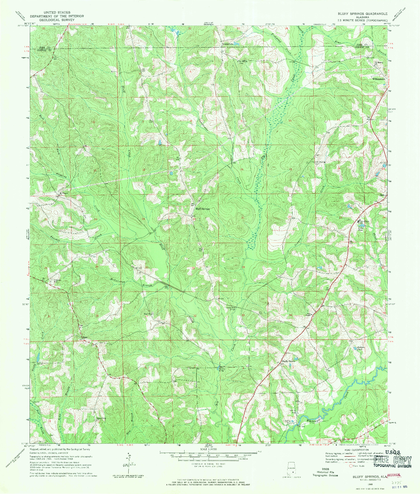 USGS 1:24000-SCALE QUADRANGLE FOR BLUFF SPRINGS, AL 1968