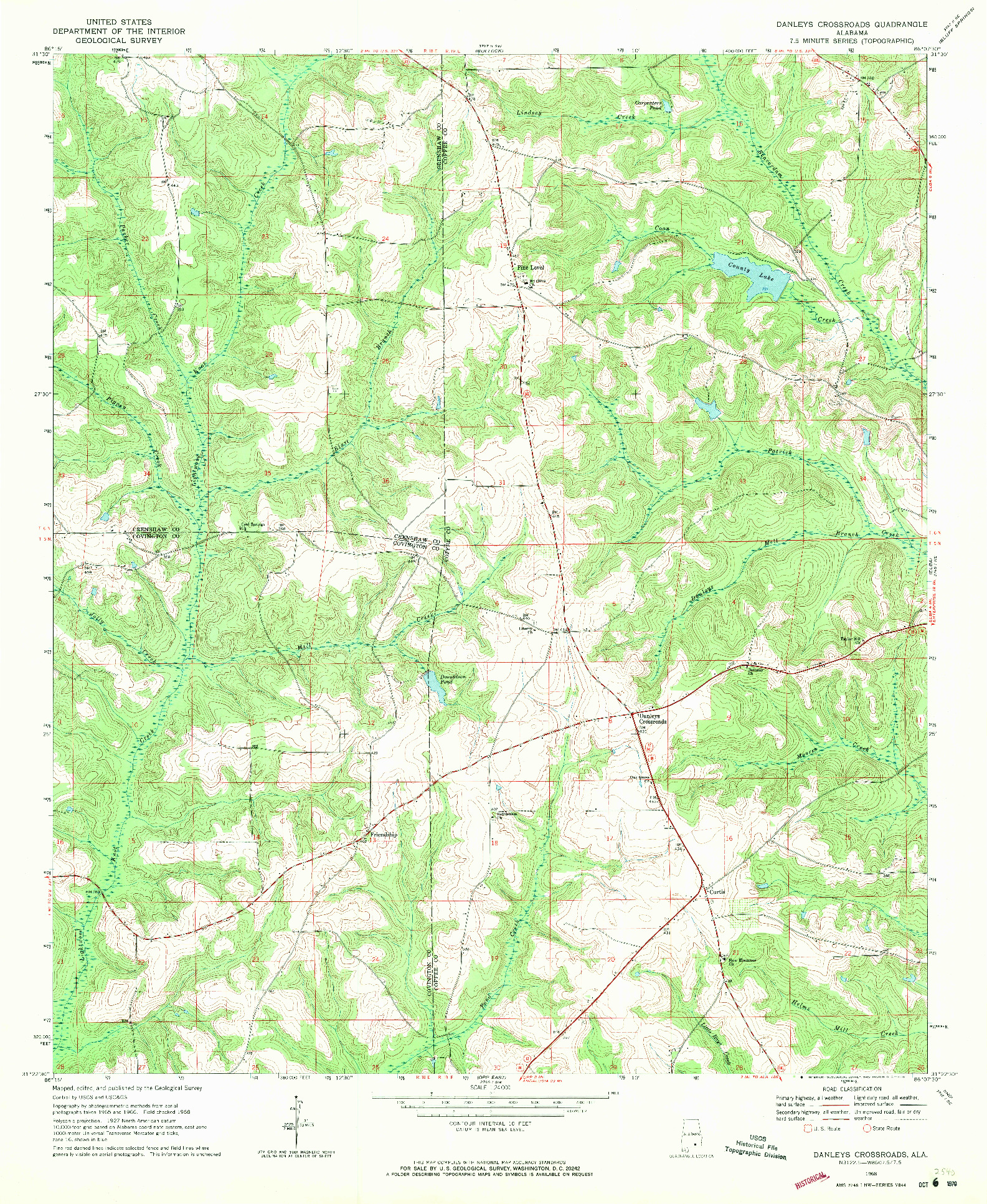 USGS 1:24000-SCALE QUADRANGLE FOR DANLEYS CROSSROADS, AL 1968