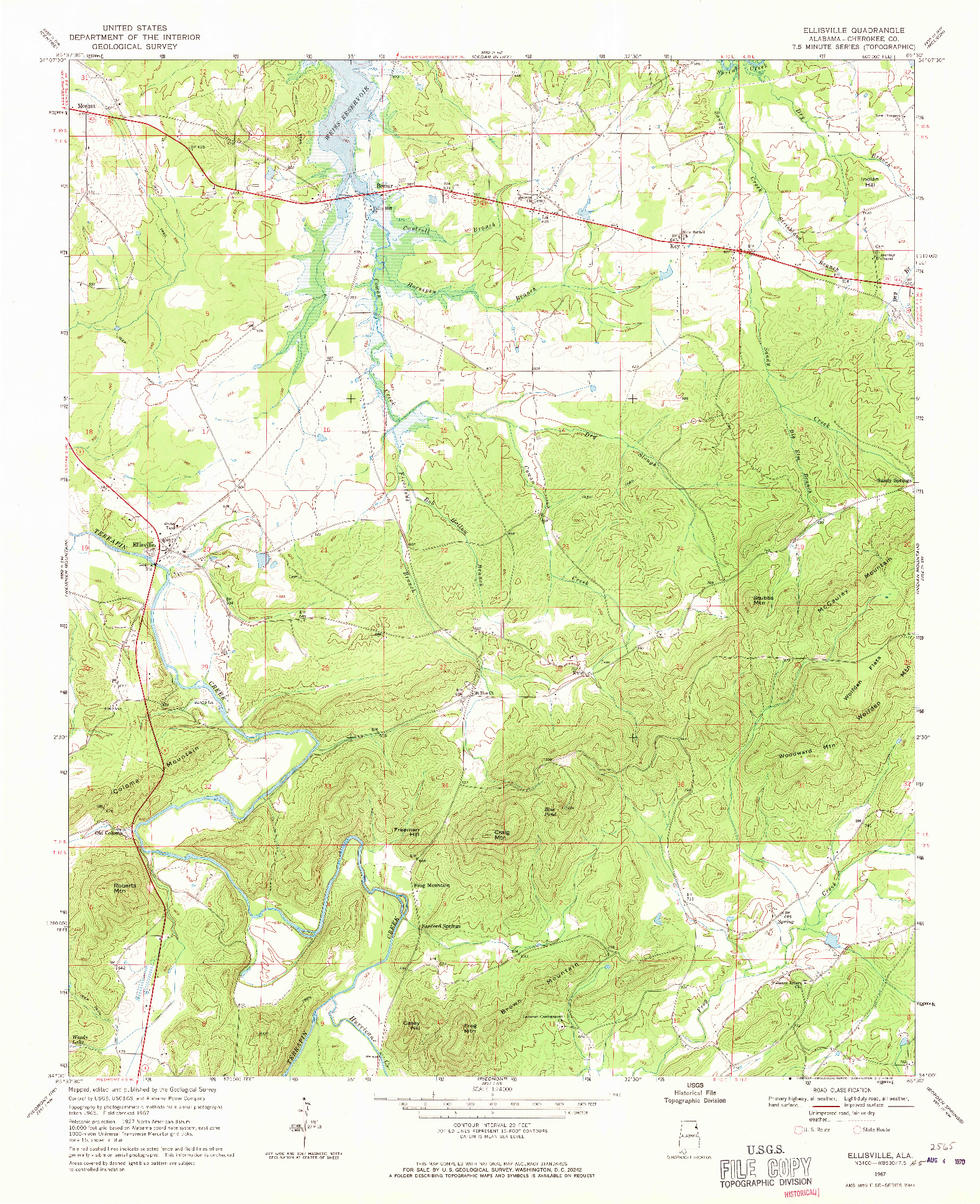 USGS 1:24000-SCALE QUADRANGLE FOR ELLISVILLE, AL 1967