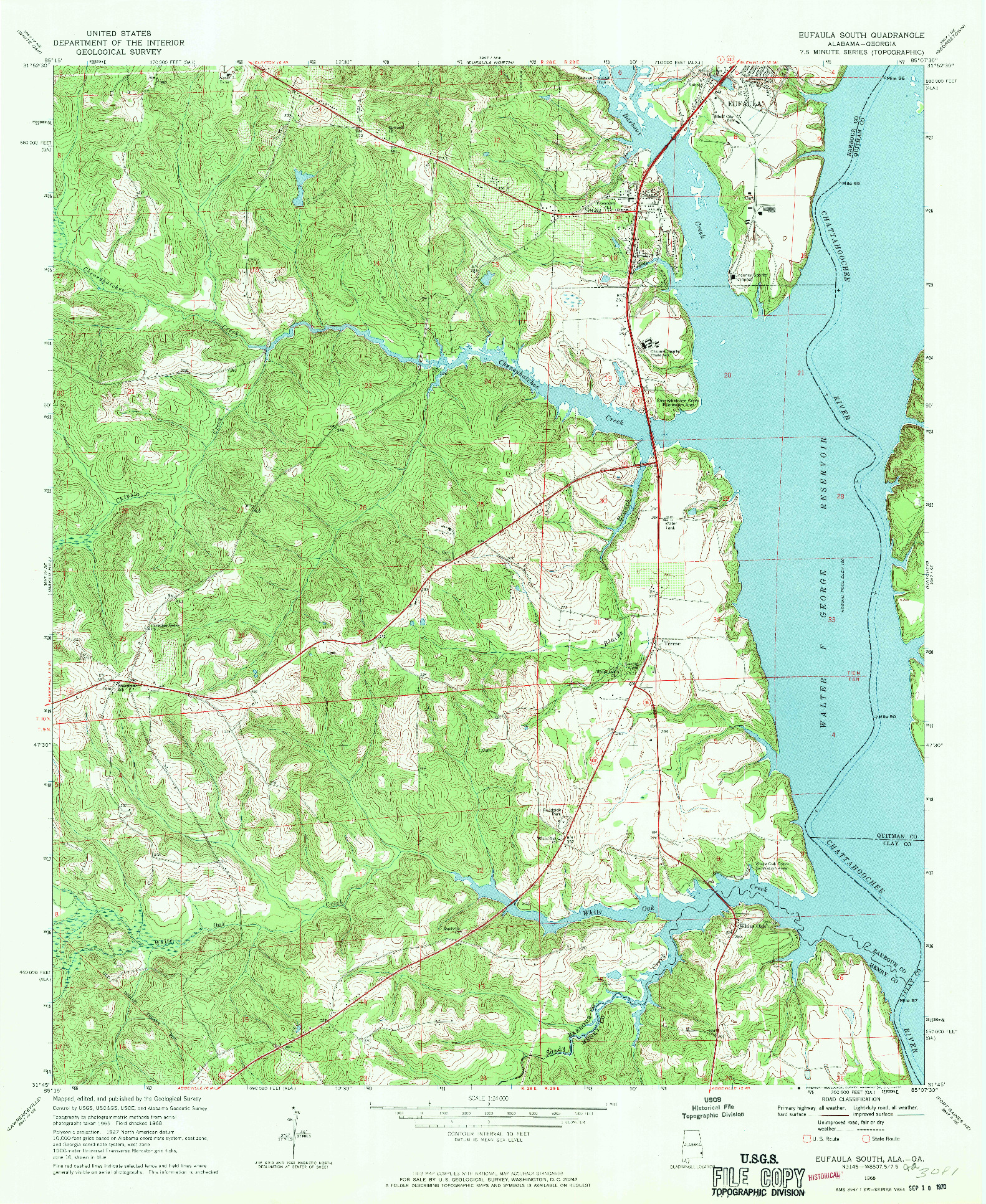 USGS 1:24000-SCALE QUADRANGLE FOR EUFAULA SOUTH, AL 1968