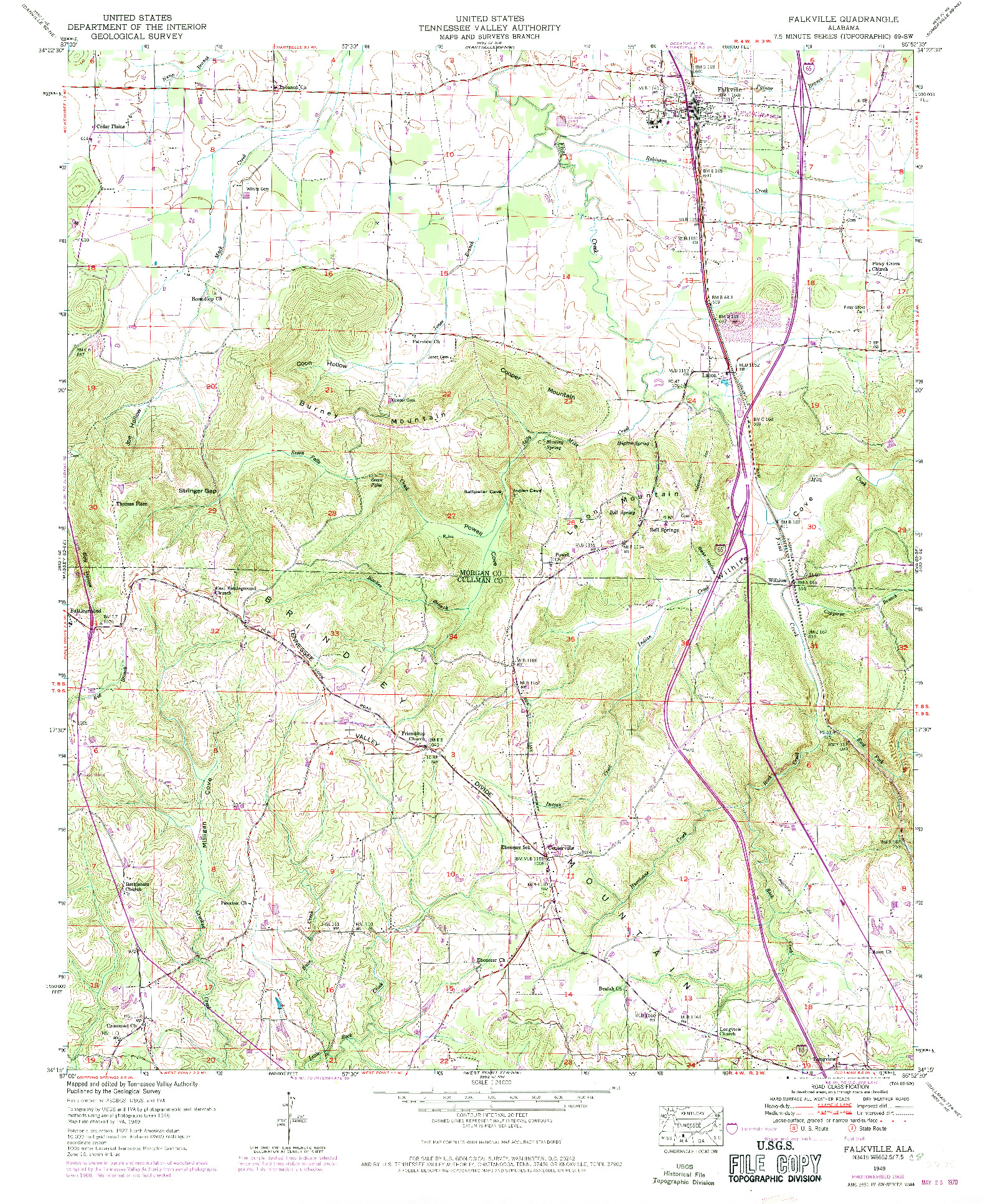 USGS 1:24000-SCALE QUADRANGLE FOR FALKVILLE, AL 1949