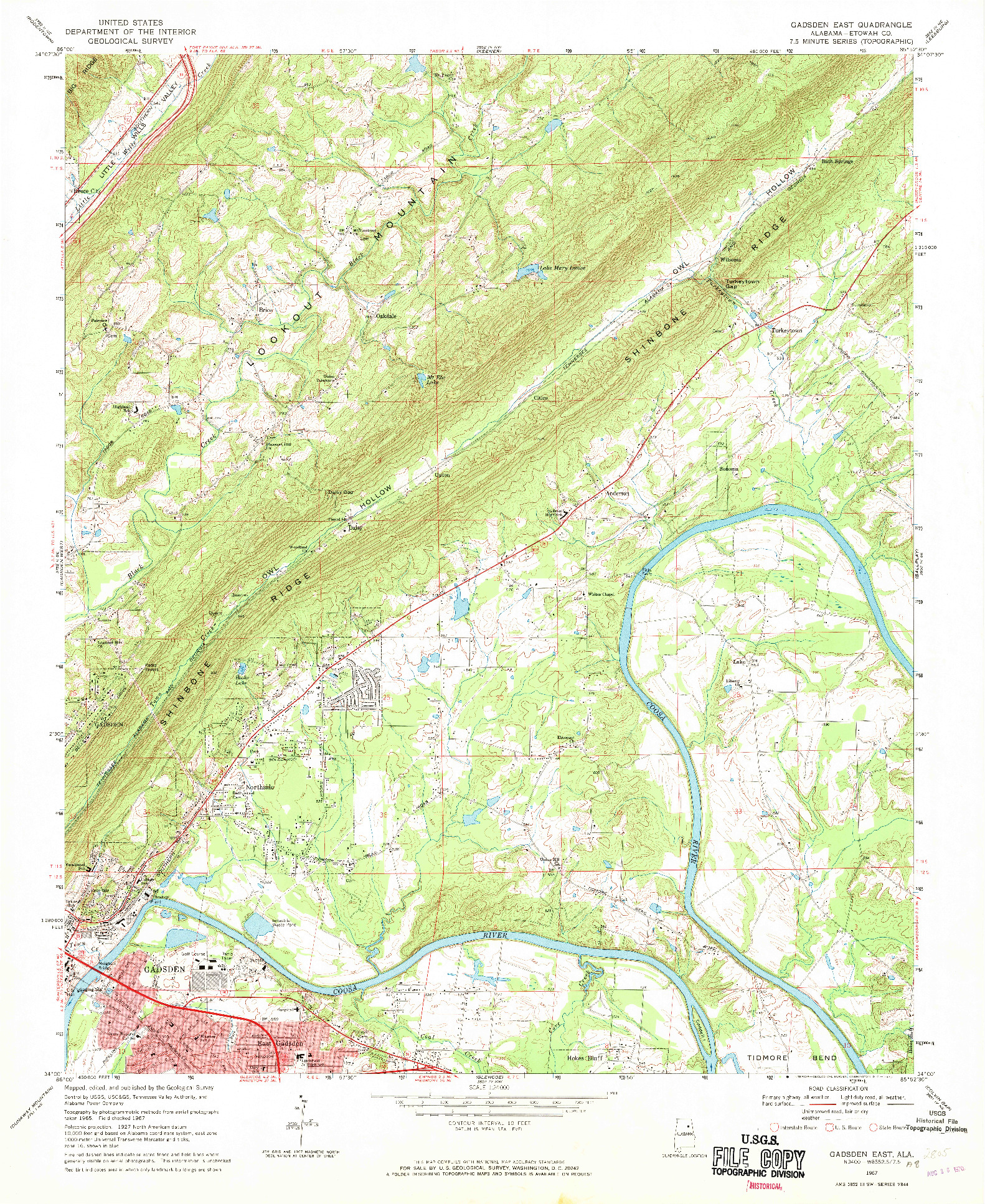 USGS 1:24000-SCALE QUADRANGLE FOR GADSDEN EAST, AL 1967