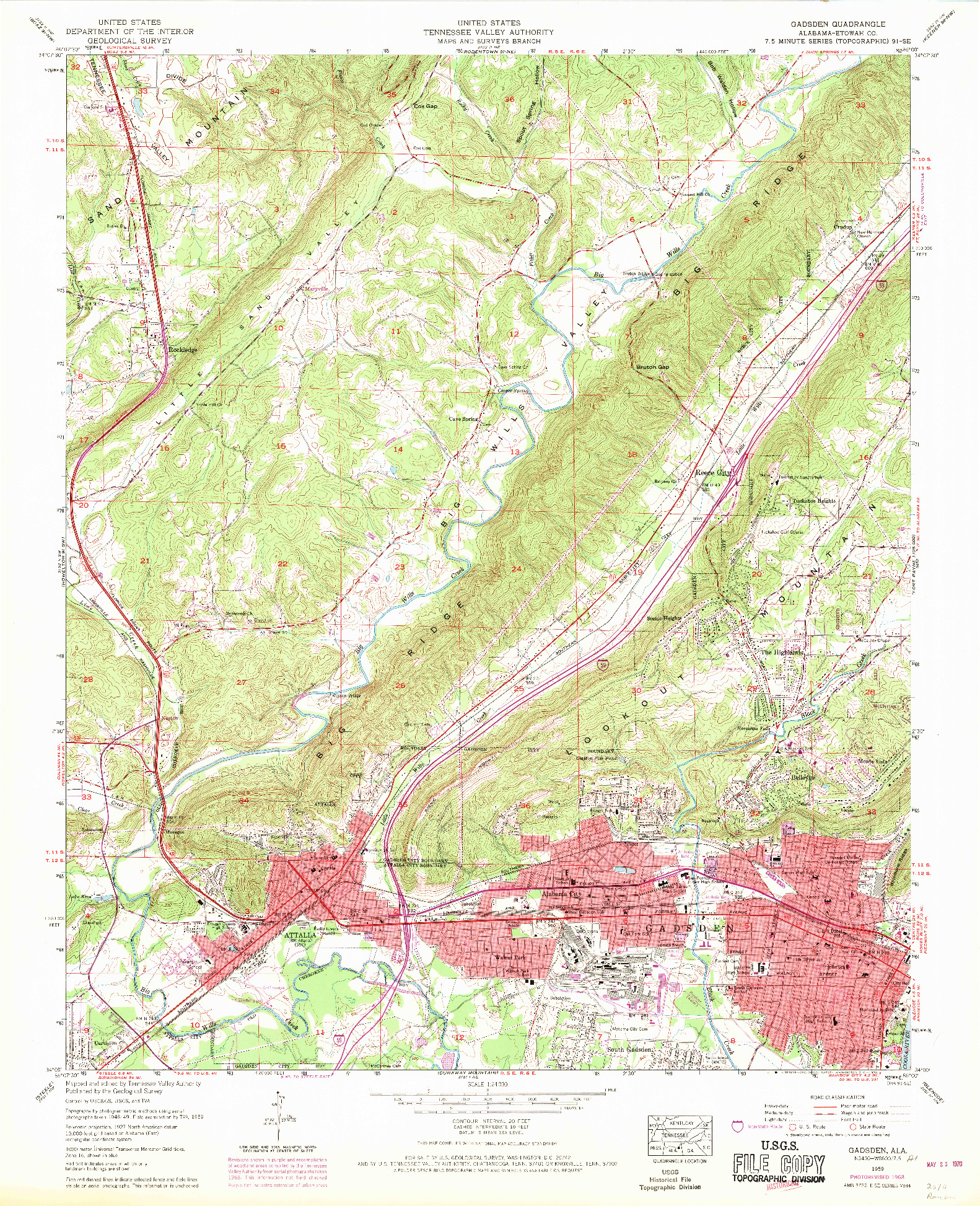 USGS 1:24000-SCALE QUADRANGLE FOR GADSDEN, AL 1959