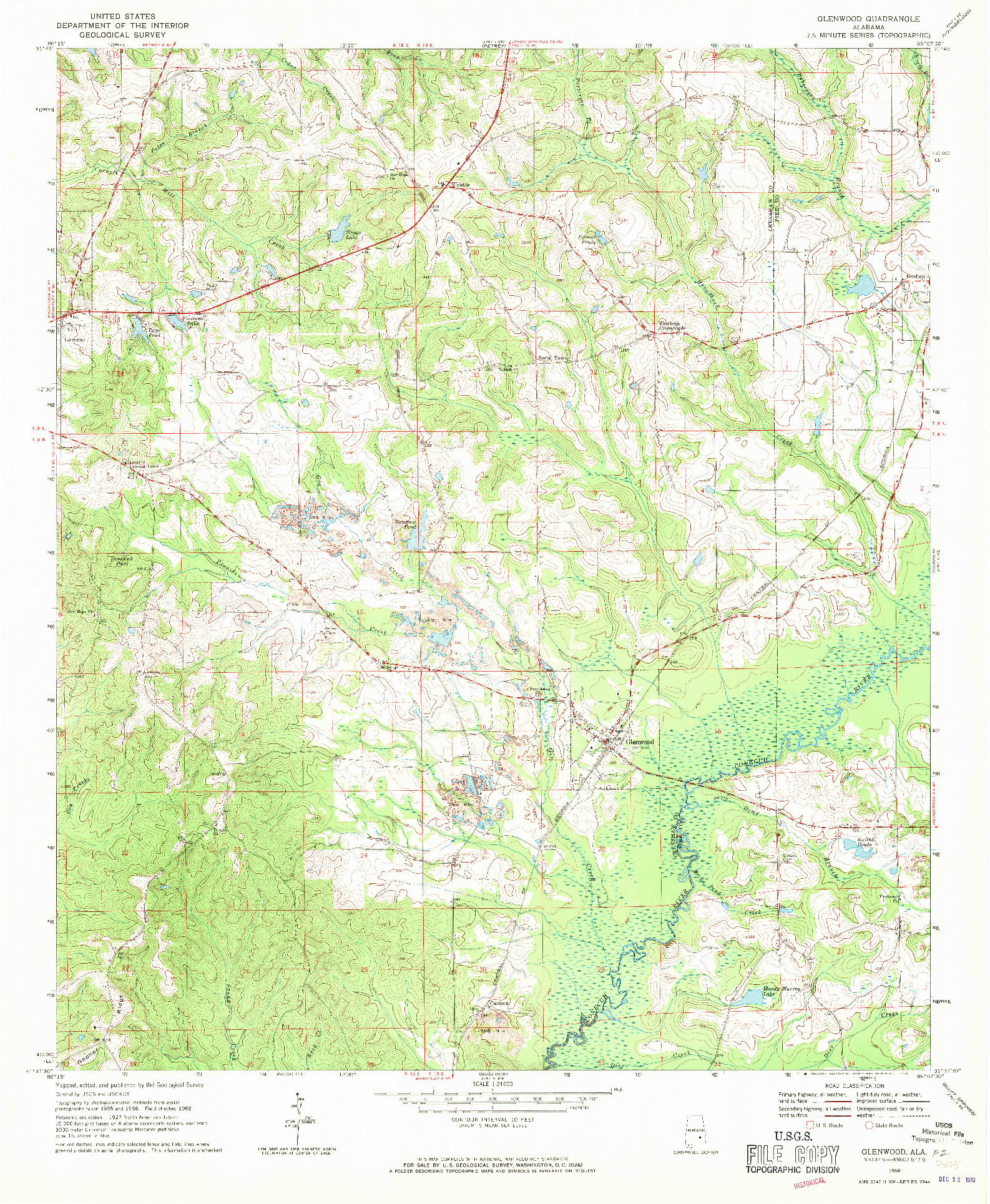 USGS 1:24000-SCALE QUADRANGLE FOR GLENWOOD, AL 1968