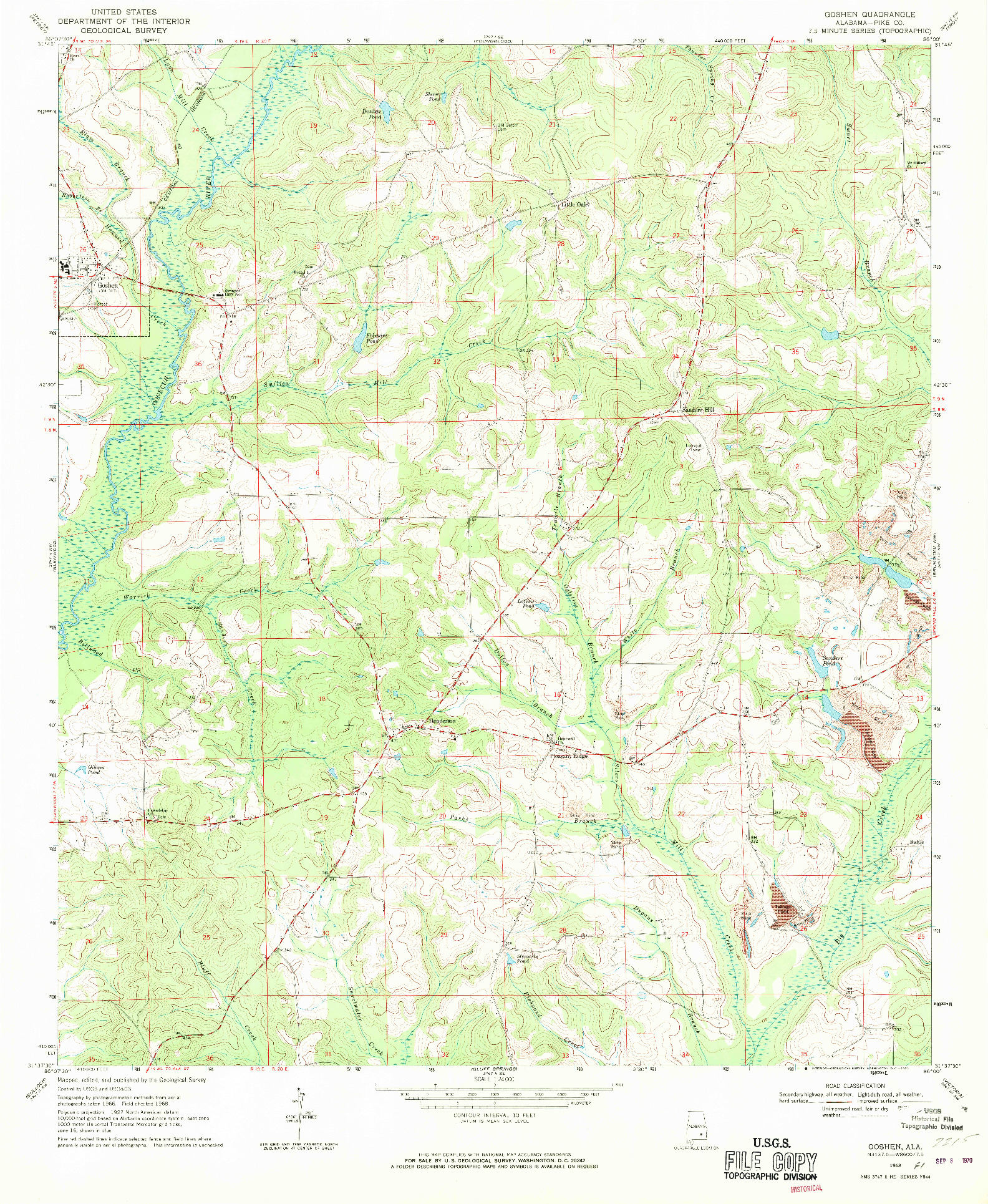 USGS 1:24000-SCALE QUADRANGLE FOR GOSHEN, AL 1968