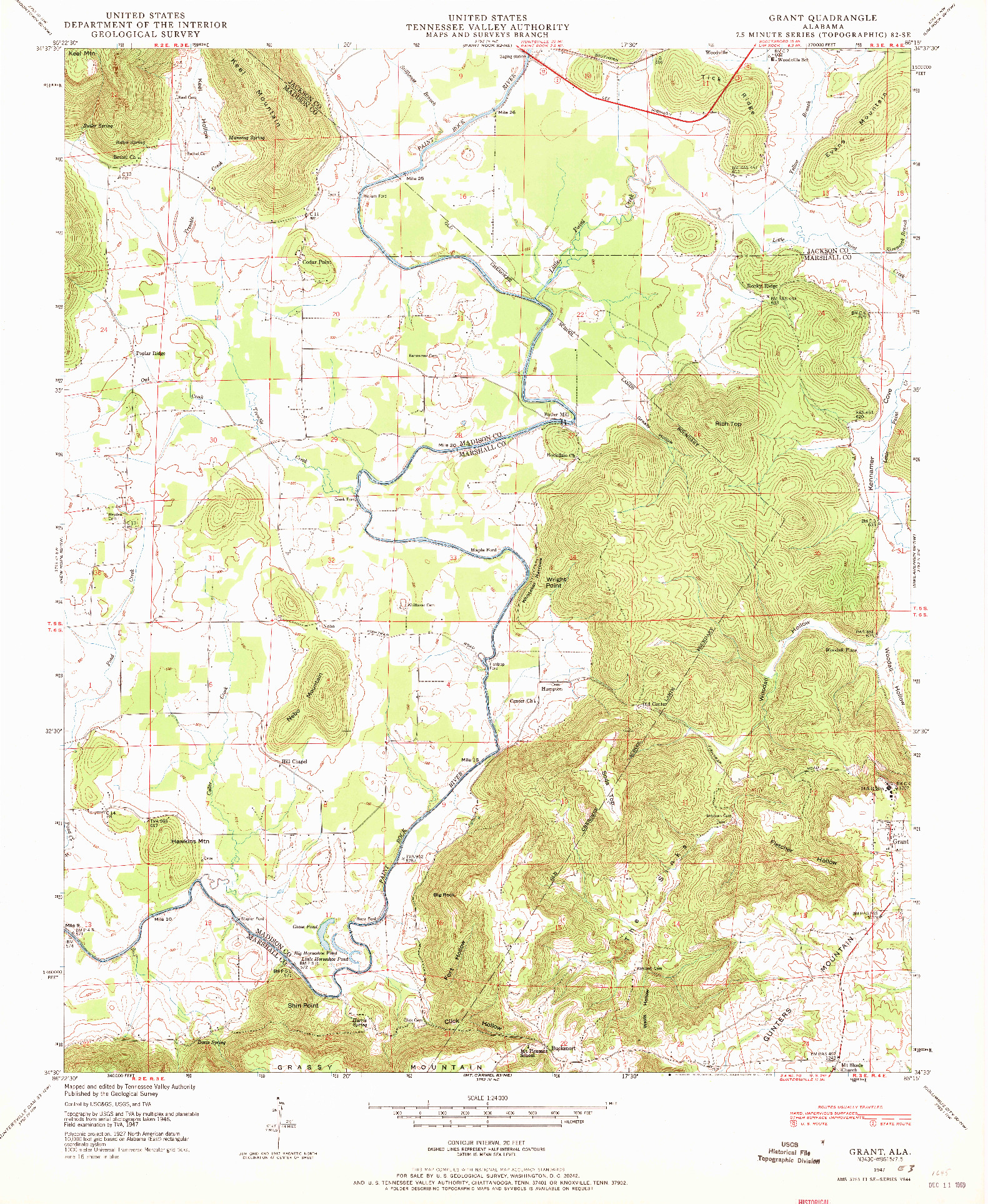 USGS 1:24000-SCALE QUADRANGLE FOR GRANT, AL 1947