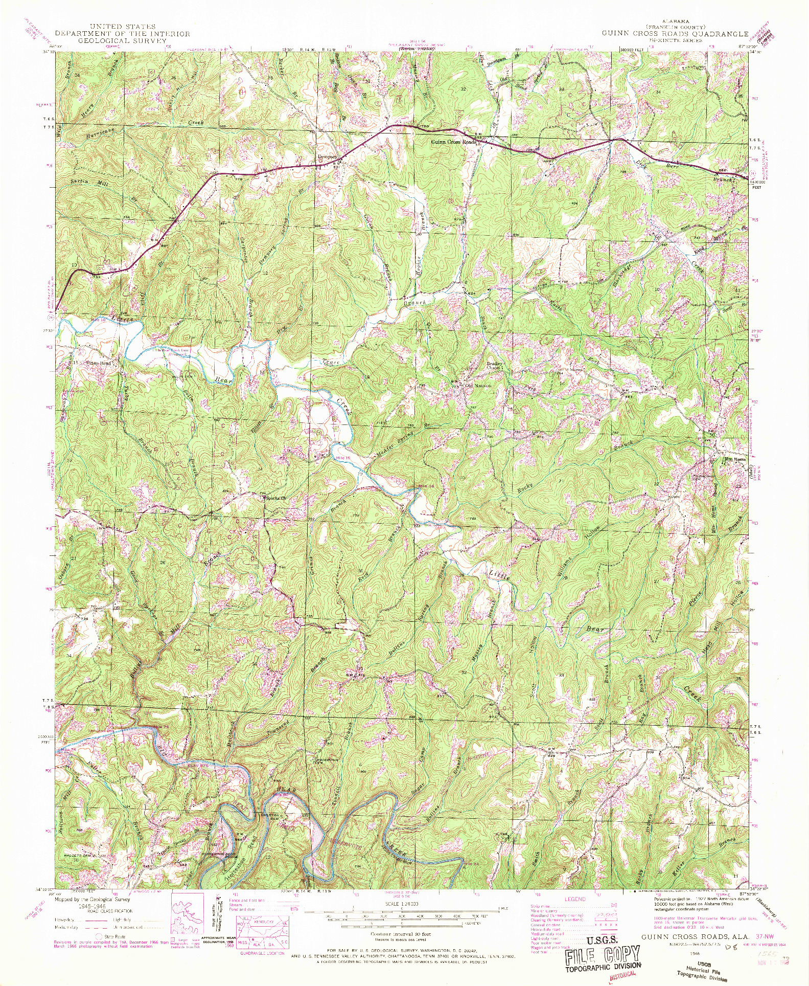 USGS 1:24000-SCALE QUADRANGLE FOR GUINN CROSS ROADS, AL 1946