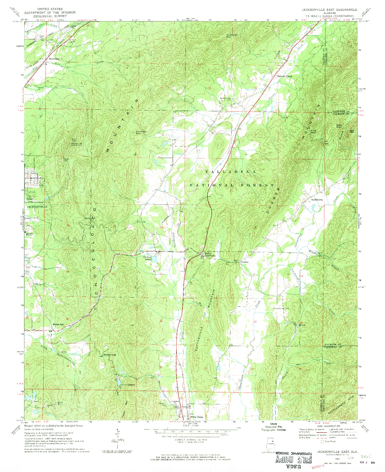 USGS 1:24000-SCALE QUADRANGLE FOR JACKSONVILLE EAST, AL 1967