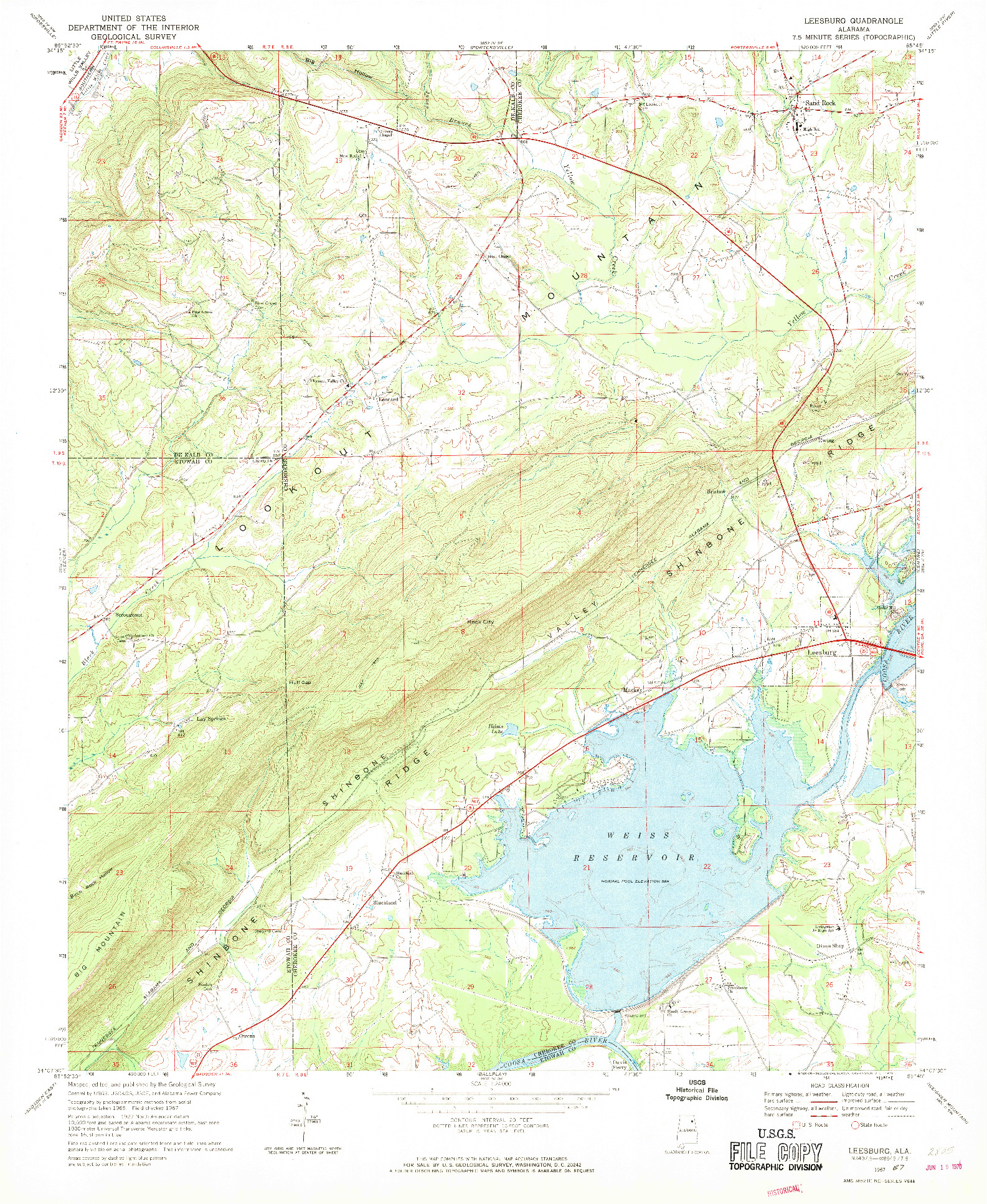 USGS 1:24000-SCALE QUADRANGLE FOR LEESBURG, AL 1967