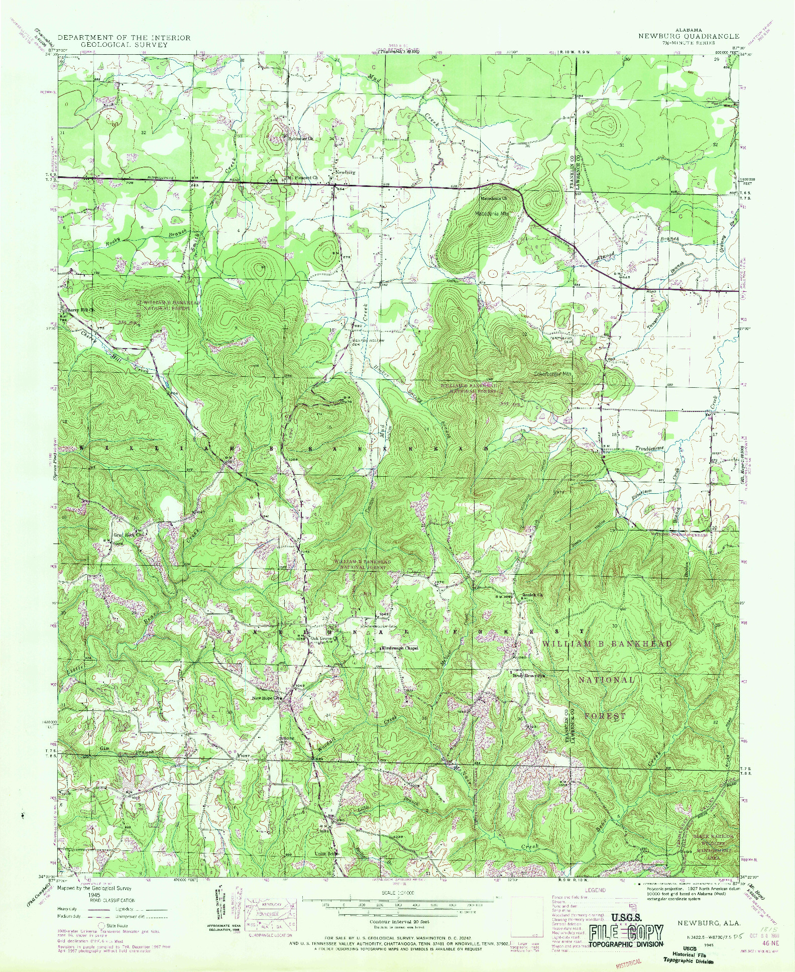 USGS 1:24000-SCALE QUADRANGLE FOR NEWBURG, AL 1945