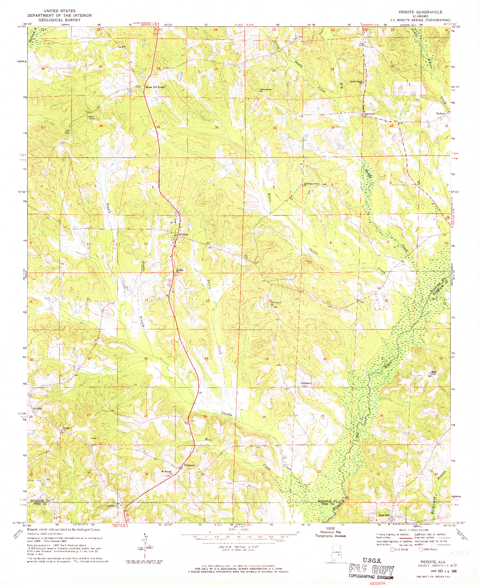 USGS 1:24000-SCALE QUADRANGLE FOR PEROTE, AL 1968