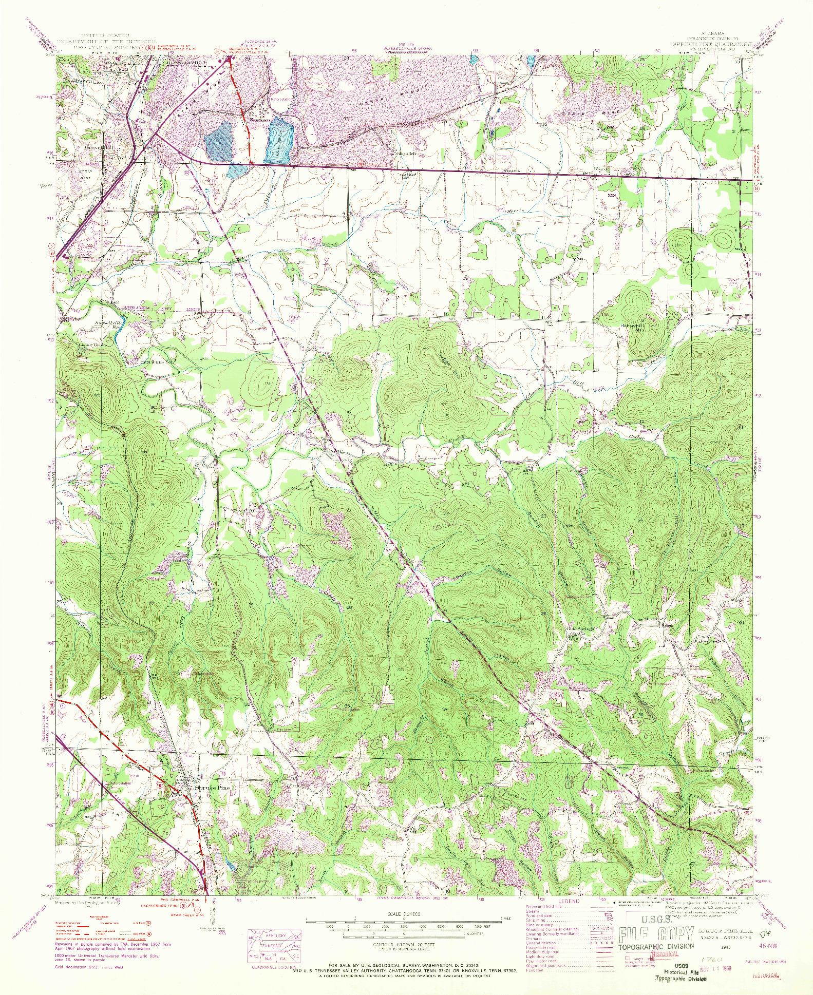 USGS 1:24000-SCALE QUADRANGLE FOR SPRUCE PINE, AL 1945