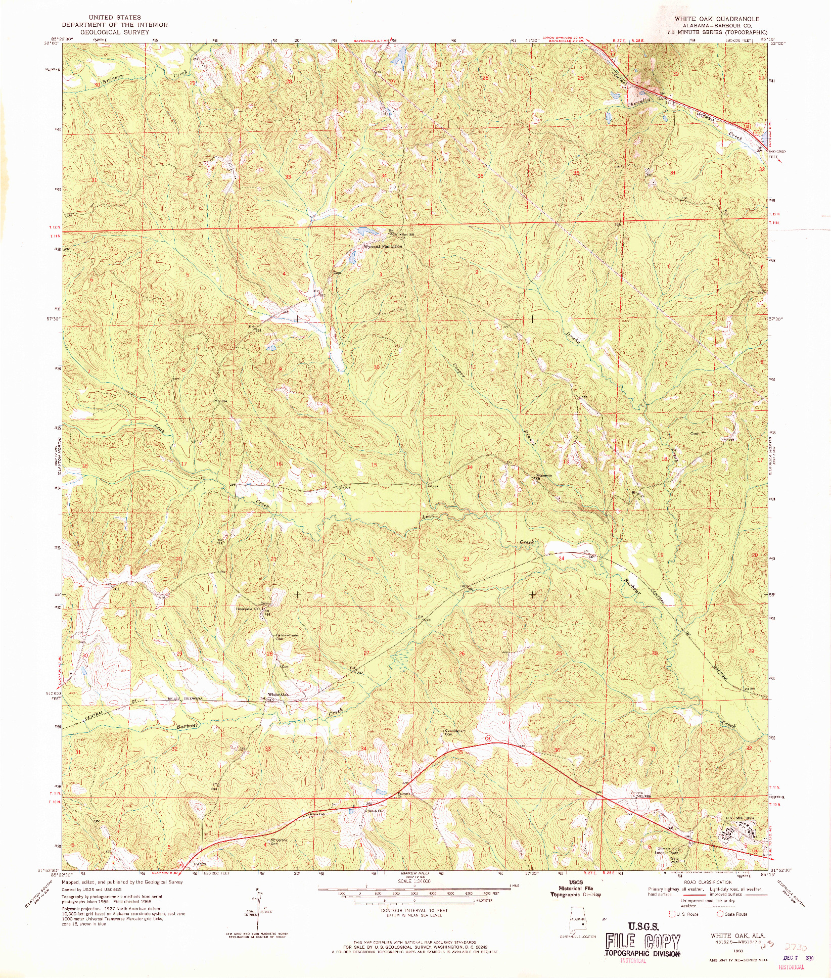 USGS 1:24000-SCALE QUADRANGLE FOR WHITE OAK, AL 1968